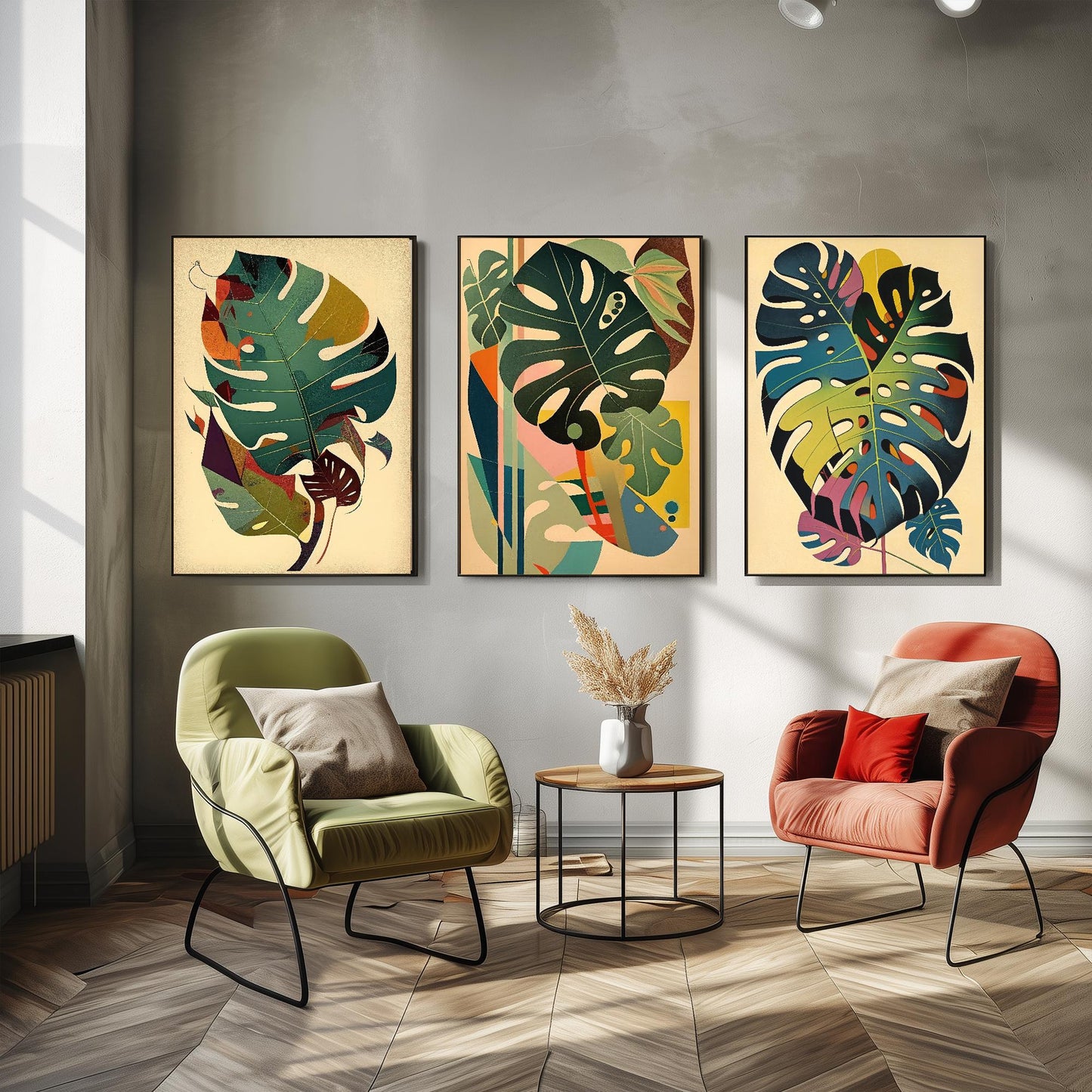 Set of Three Monstera Leaf Paintings - 3 Botanical Art Prints Poster