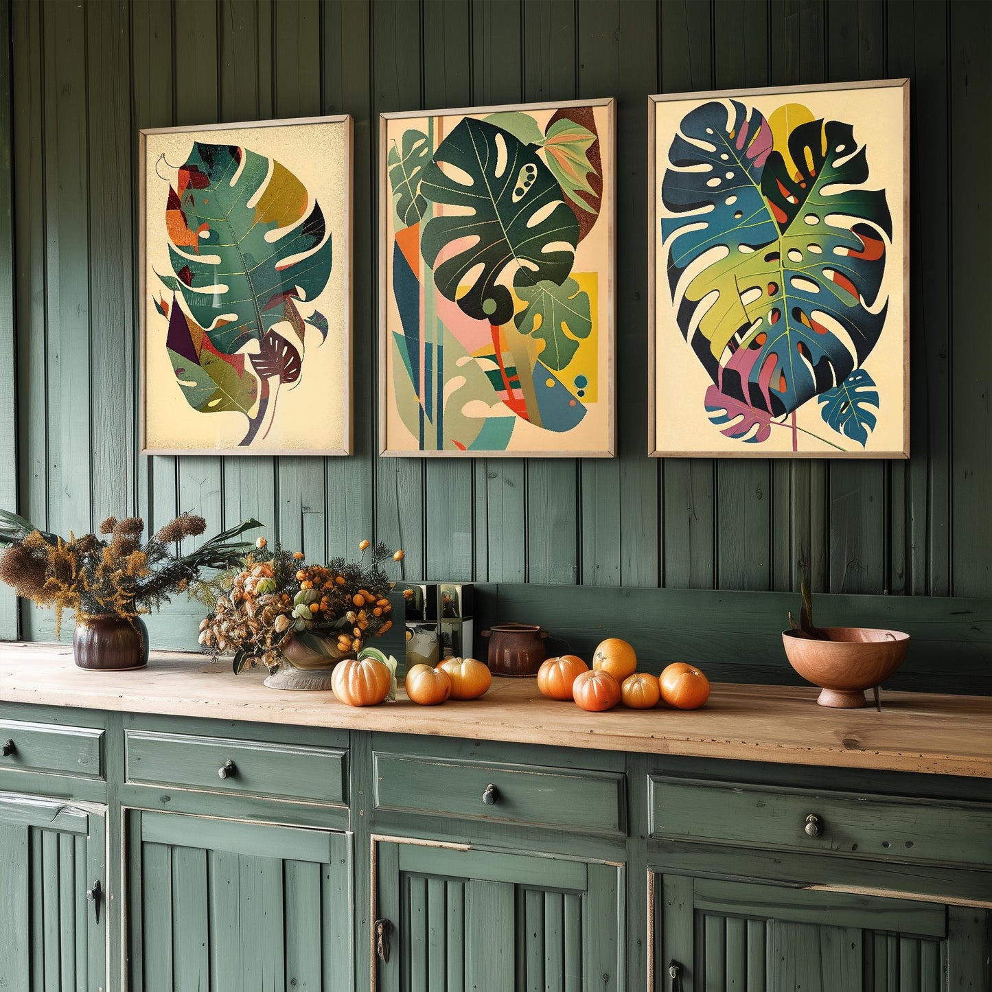 Set of Three Monstera Leaf Paintings - 3 Botanical Art Prints Poster