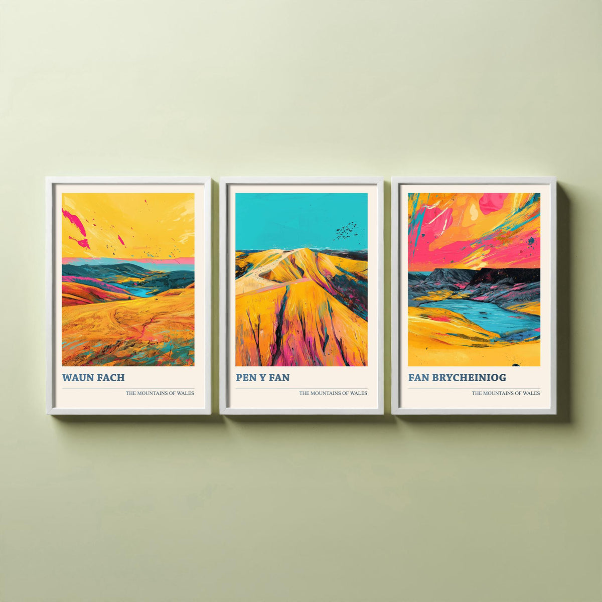 Bannau Brycheiniog Set of Three Prints - Waun Fach, Pen y Fan, Fan Brycheiniog - 3 Welsh Mountain Posters Bold Pop Art Print Painting V2