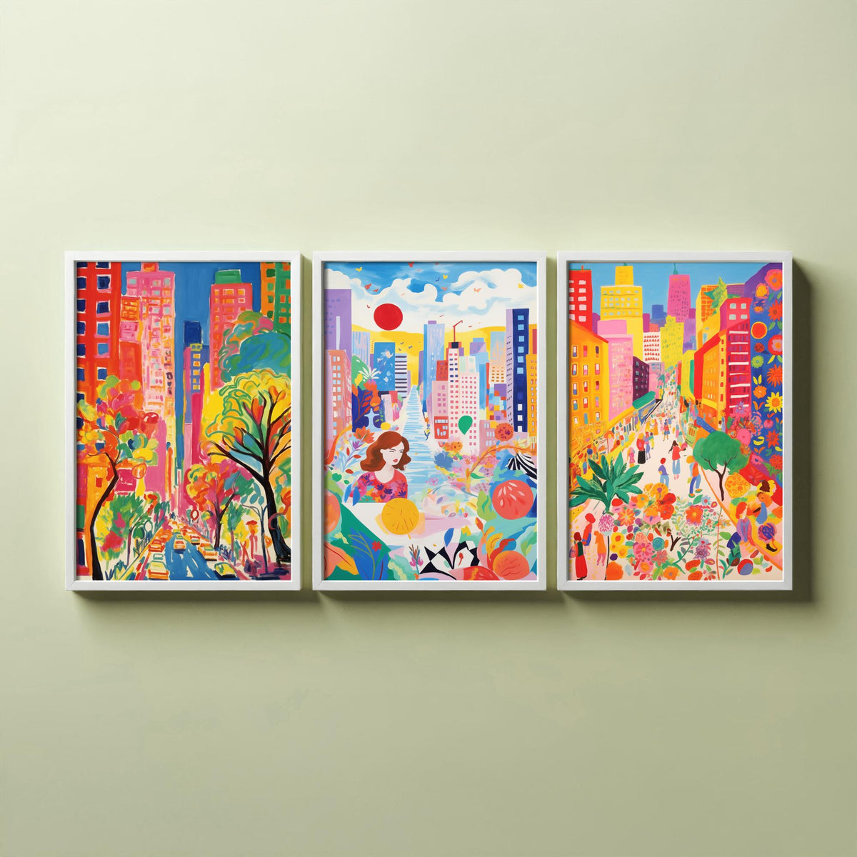 New York After Matisse Set of Three Art Prints - Fauvist City Streets and Skyscrapers - Bright Painting Poster