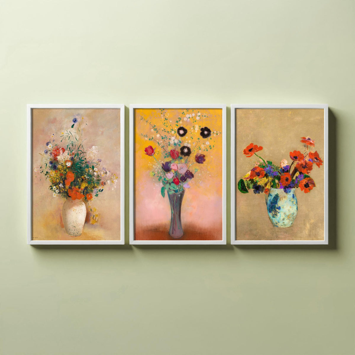 Odilon Redon Flowers Set of Three Art Prints - Bouquets in Vases - Symbolist Floral Painting Poster