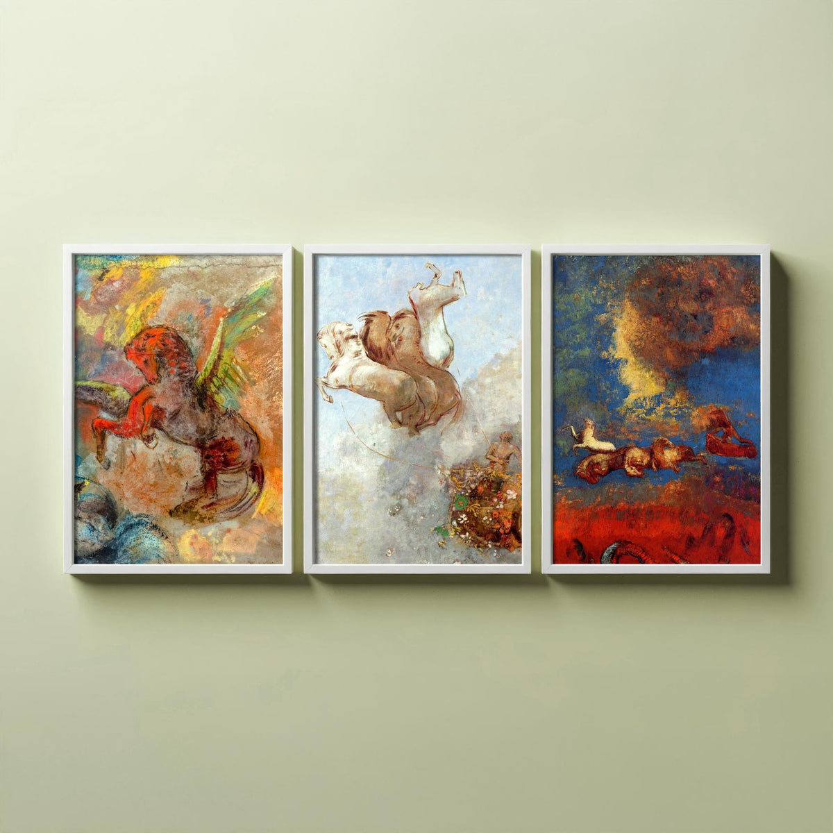 Odilon Redon Horses Set of Three Art Prints - Pegasus and the Chariot of Apollo - Symbolist Painting Poster