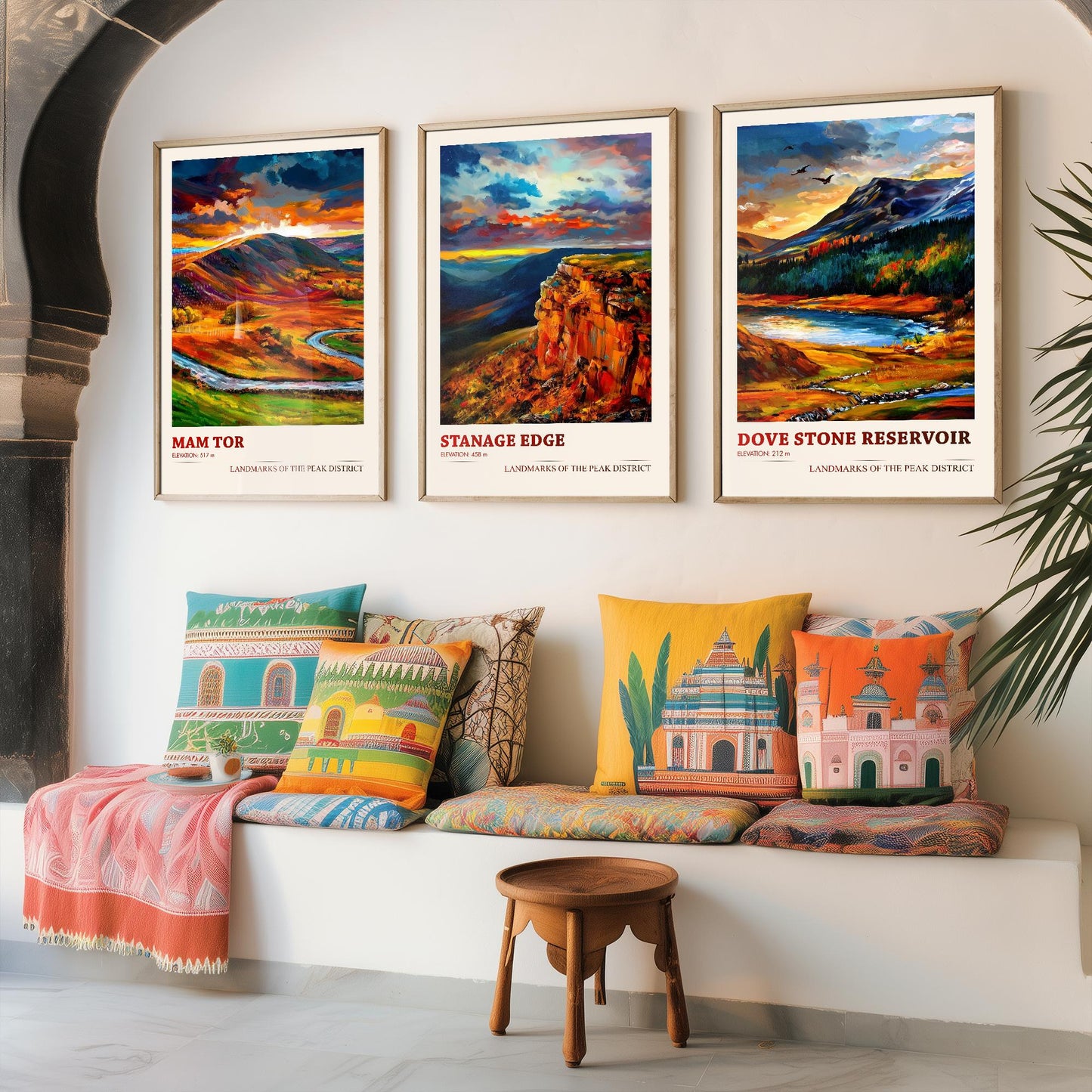 Landmarks of the Peak District - Set of Three Art Prints - Mam Tor, Stanage Edge, Dove Stone Reservoir Posters