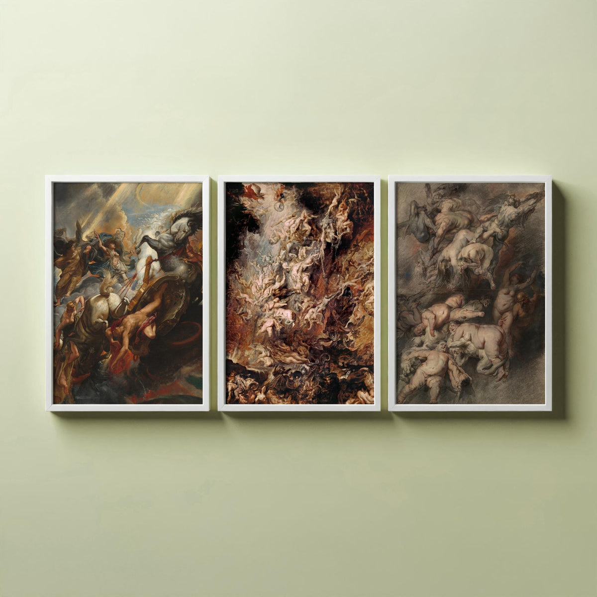 Peter Paul Rubens Set of Three Art Prints - Fall of Phaeton, Fall of the Damned - Baroque Painting Poster