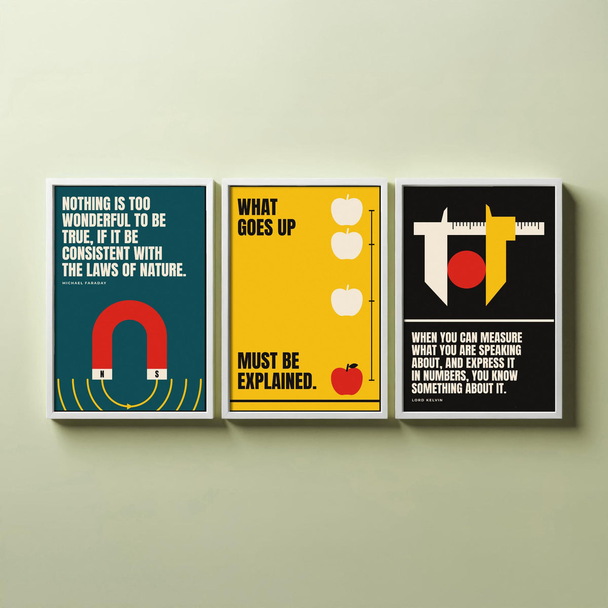 Physics Quotes Set of Three Art Prints - 3 Retro Bauhaus Science Posters - Minimalist Science Wall Art Illustration V2
