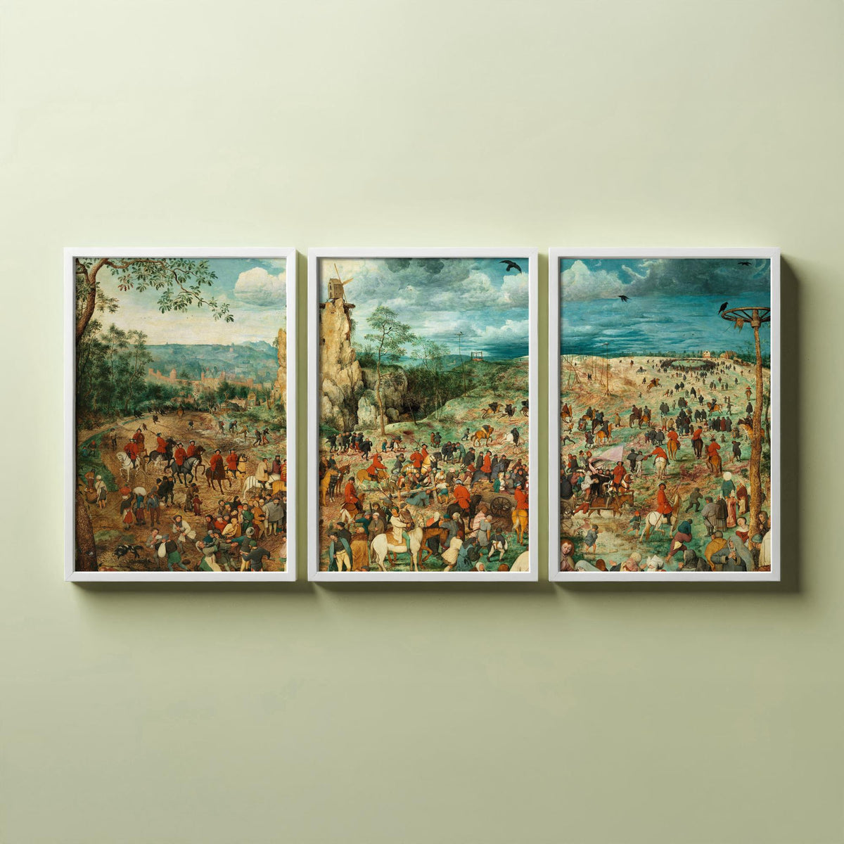 Pieter Bruegel the Elder The Procession to Calvary Set of Three Art Prints - Panoramic Renaissance Painting Poster