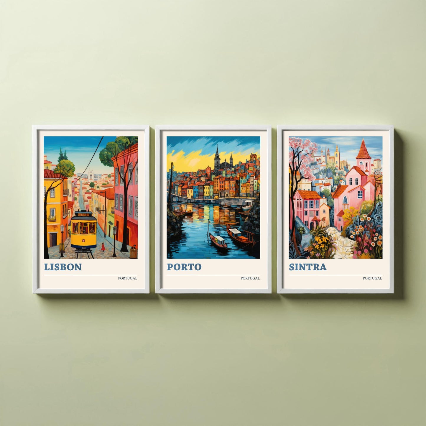 Portugal Set of Three Art Prints - 3 Lisbon Porto Sintra Posters - Vibrant Wall Art Painting Travel Gift ludwig
