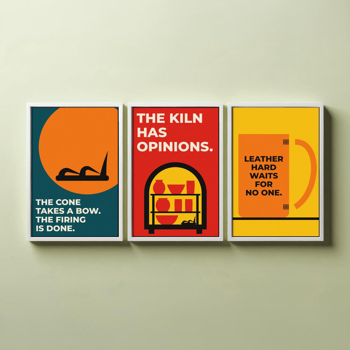 Pottery Quotes Set of Three Art Prints - 3 Retro Bauhaus Ceramics Potter Posters - Minimalist Craft Wall Art Illustration V2