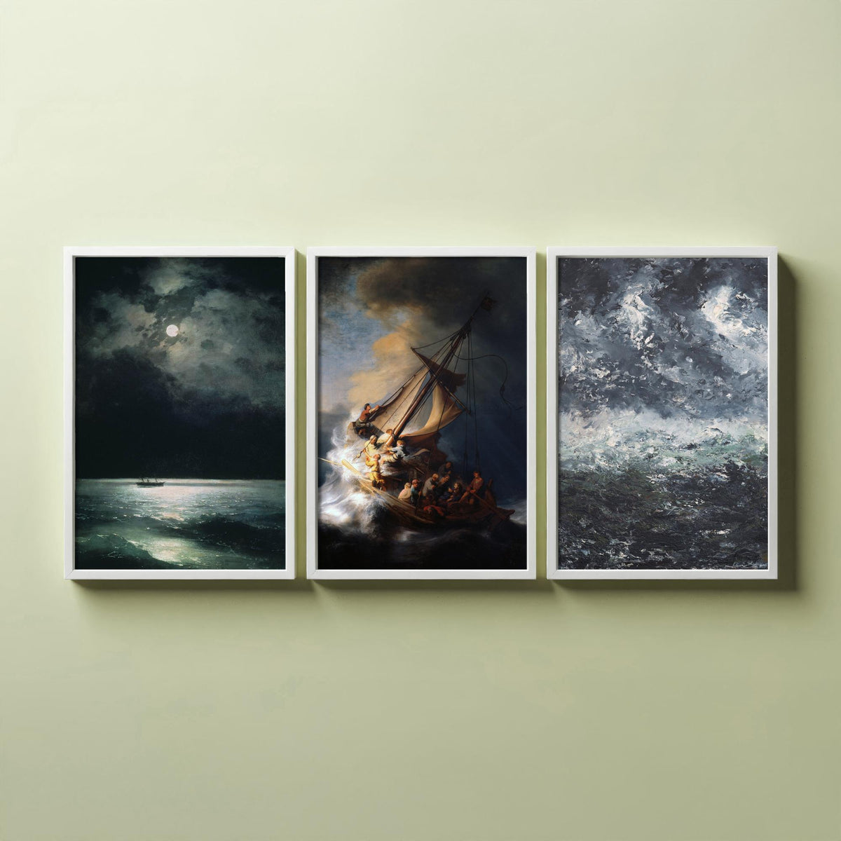 Rembrandt Storm on the Sea of Galilee Set of Three Art Prints - Dramatic Seascape Painting Poster