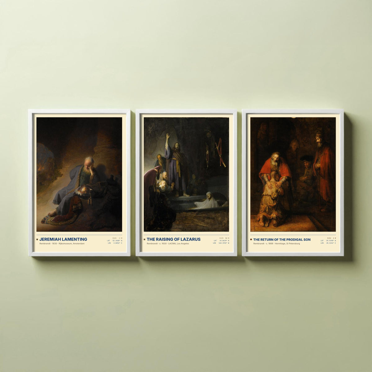 Rembrandt Bible Scenes Set of Three Art Prints - Jeremiah, Raising of Lazarus, Prodigal Son - Baroque Gallery Posters - Dutch Paintings