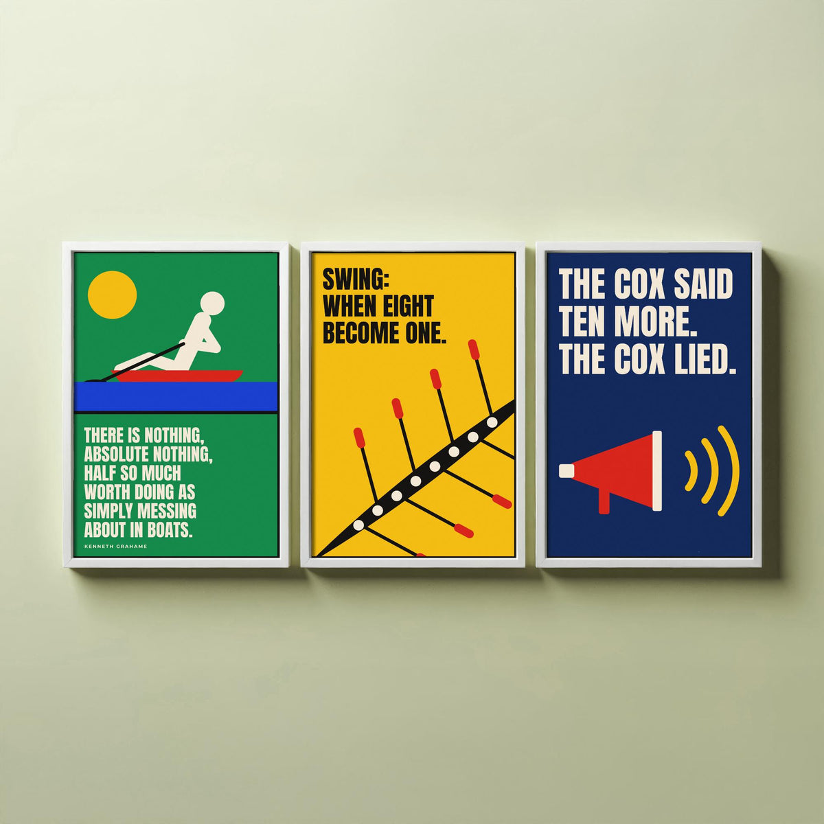 Rowing Quotes Set of Three Art Prints - 3 Bauhaus Rower Posters - Minimalist Sport Wall Art Illustration V1