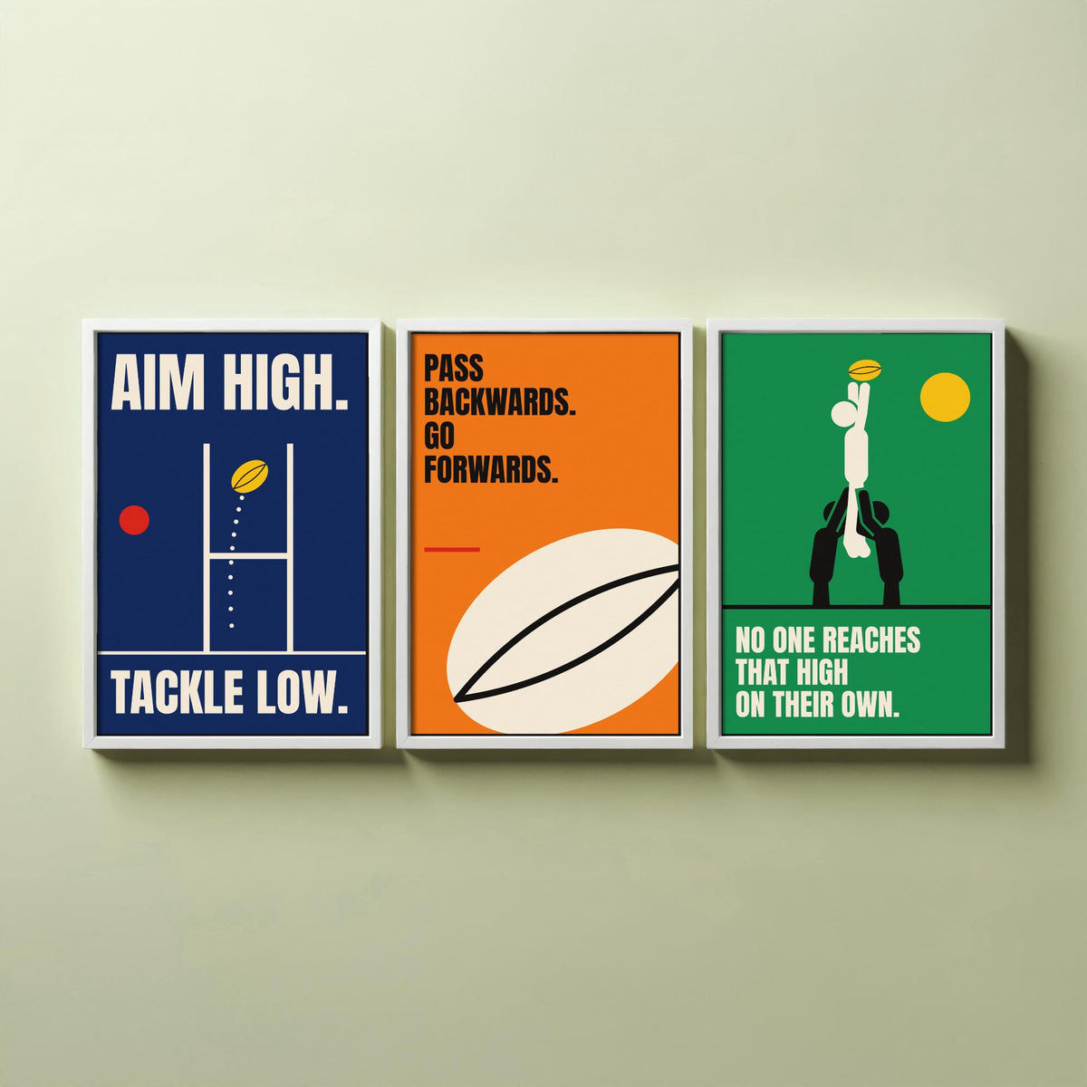 Rugby Quotes Set of Three Art Prints - 3 Bauhaus Rugby Union Posters - Minimalist Sport Wall Art Illustration V1