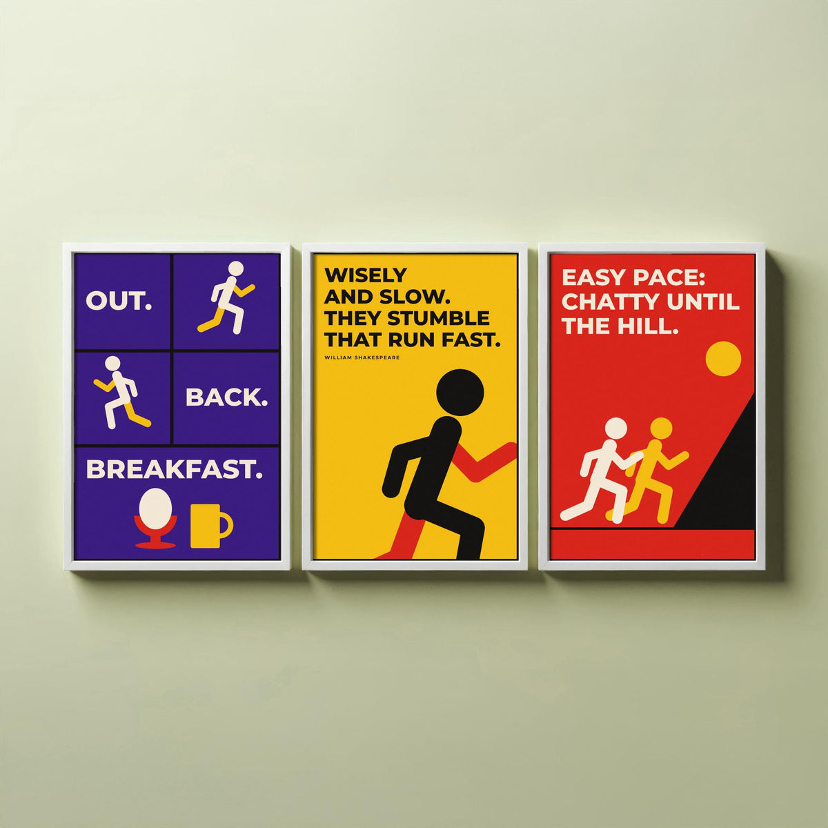 Running Quotes Set of Three Art Prints - 3 Retro Bauhaus Runner Posters - Minimalist Sport Wall Art Illustration V2