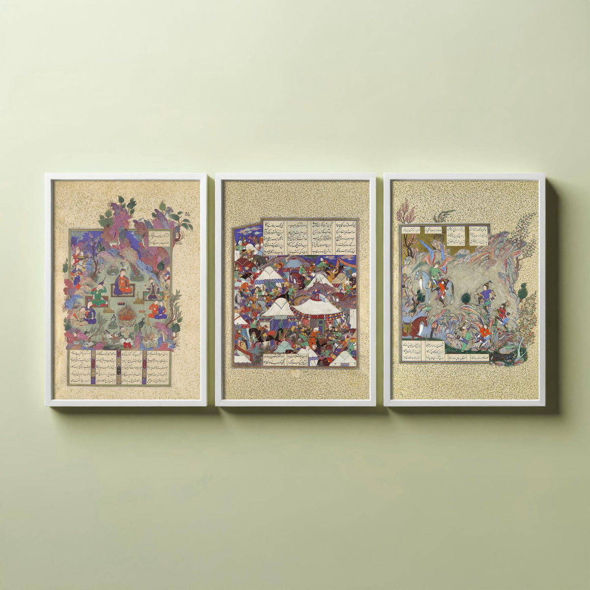 Shahnama Book of Kings Set of Three Art Prints - Illuminated Persian Manuscript - Miniature Painting Poster