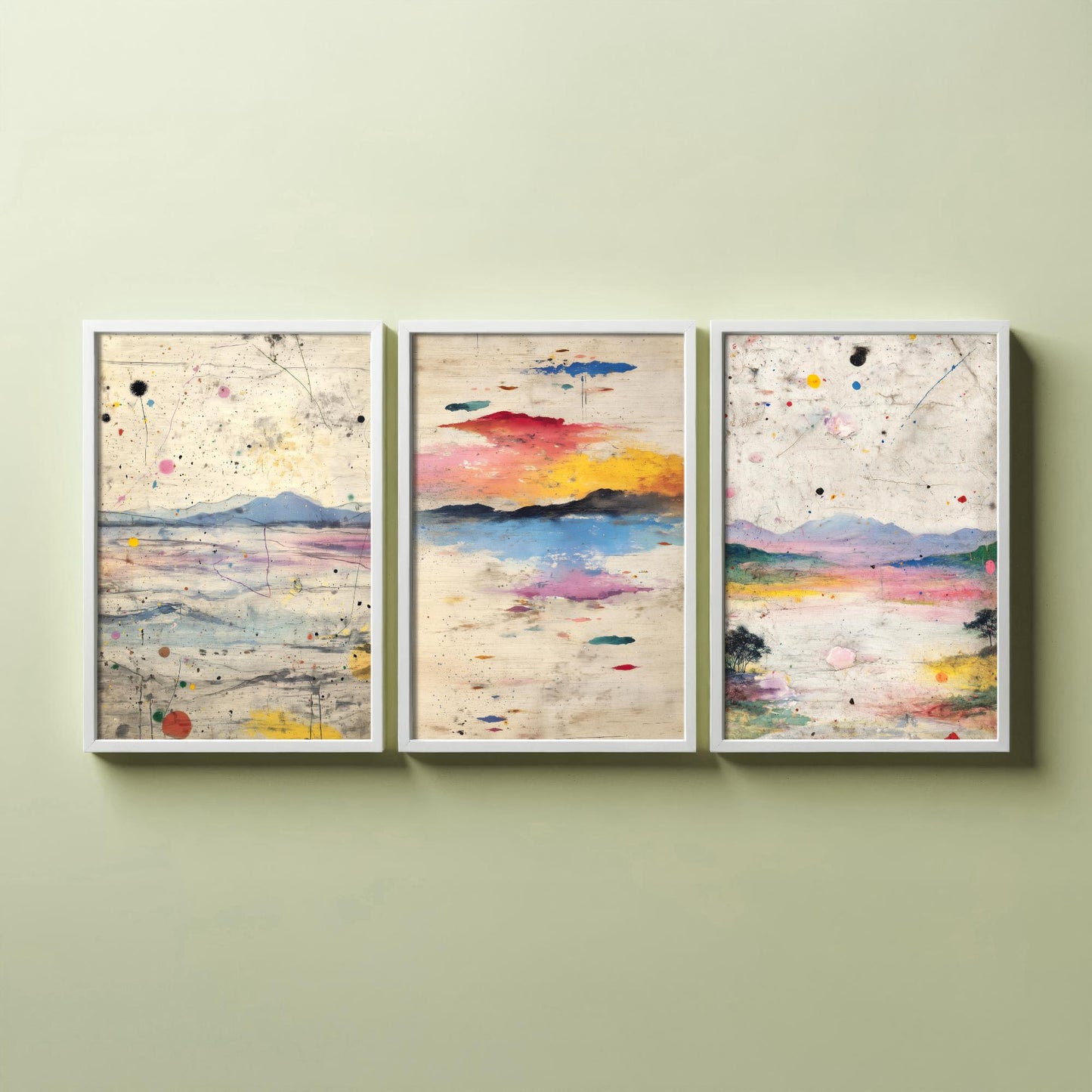 Surreal Sunset Set of Three Art Prints - Abstract Double Exposure Landscape Posters - Dreamy Painting Wall Decor V2