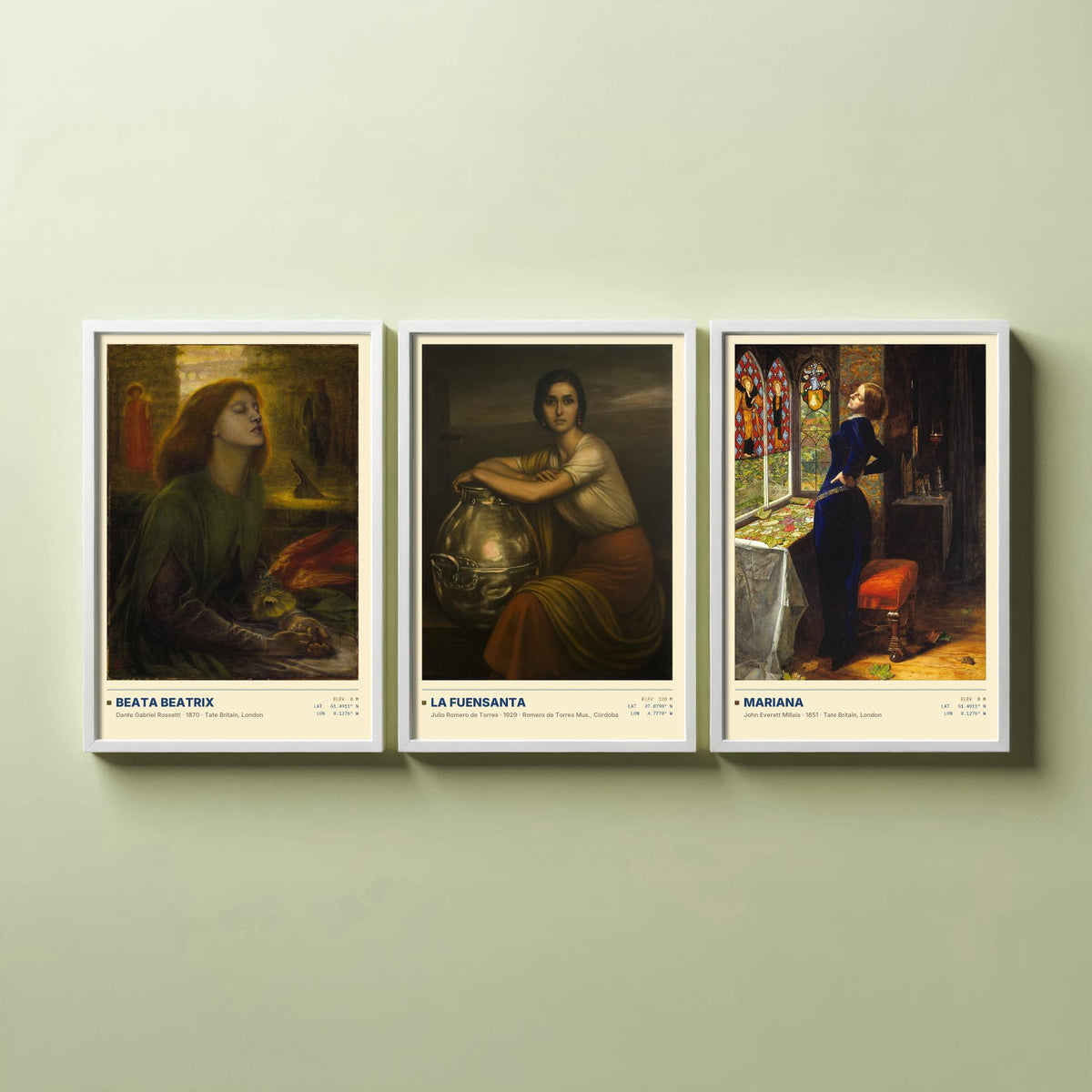 Symbolist Portraits Set of Three Art Prints - Beata Beatrix, La Fuensanta, Mariana - Rossetti Millais Romero de Torres Posters - Paintings