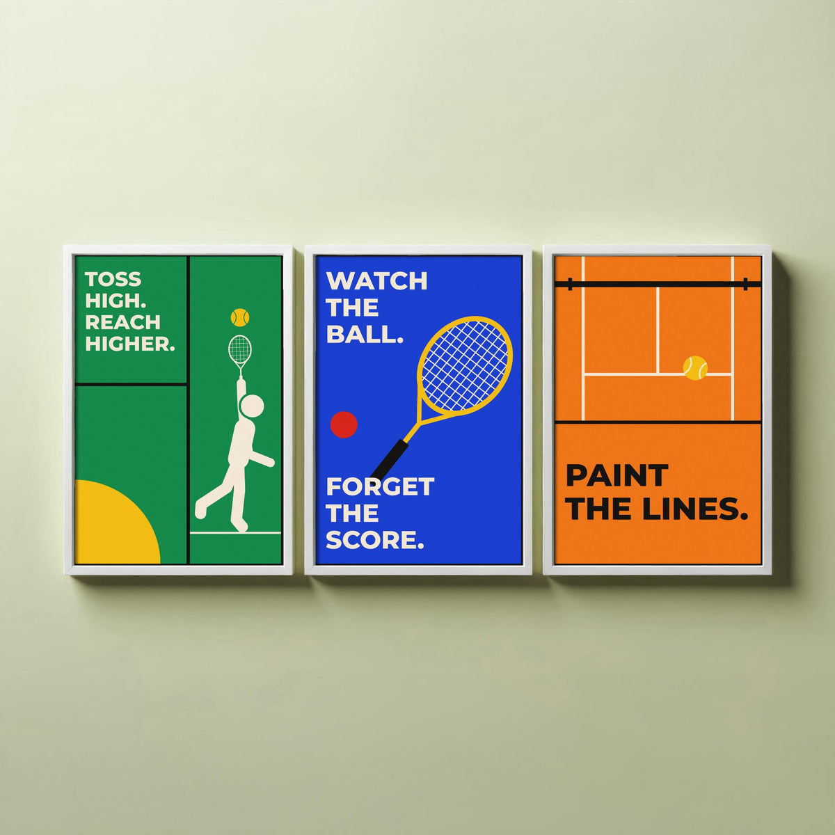 Tennis Quotes Set of Three Art Prints - 3 Bauhaus Tennis Player Posters - Minimalist Sport Wall Art Illustration V1