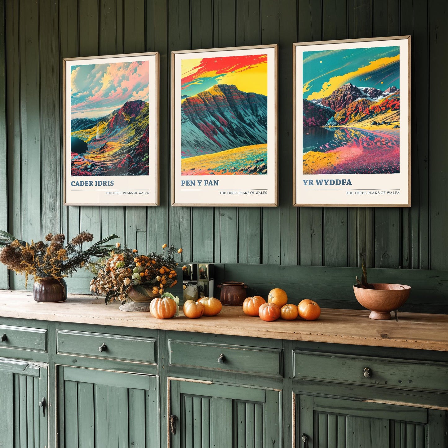 Set of Three Peaks of Wales Travel Posters V2 - Cader Idris, Pen y Fan, Yr Wyddfa- 3 Art Prints