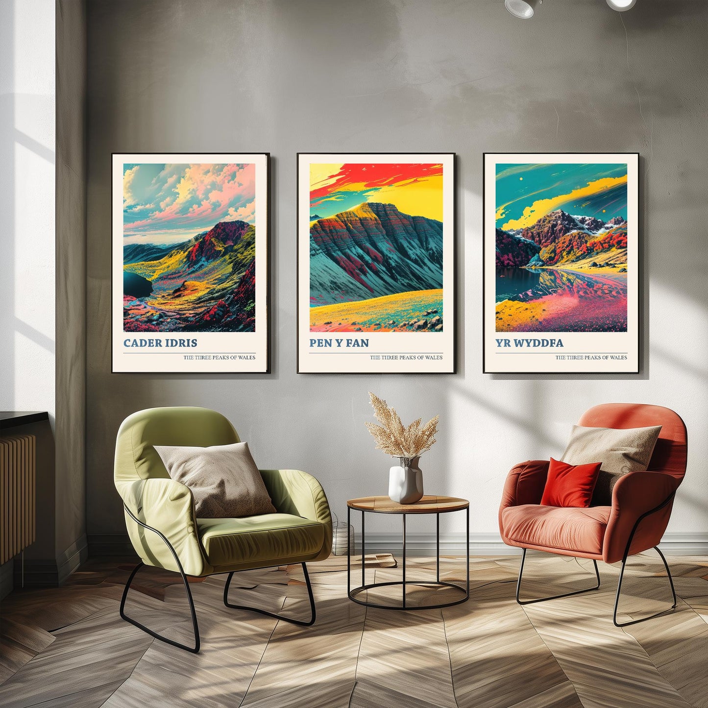 Set of Three Peaks of Wales Travel Posters V2 - Cader Idris, Pen y Fan, Yr Wyddfa- 3 Art Prints