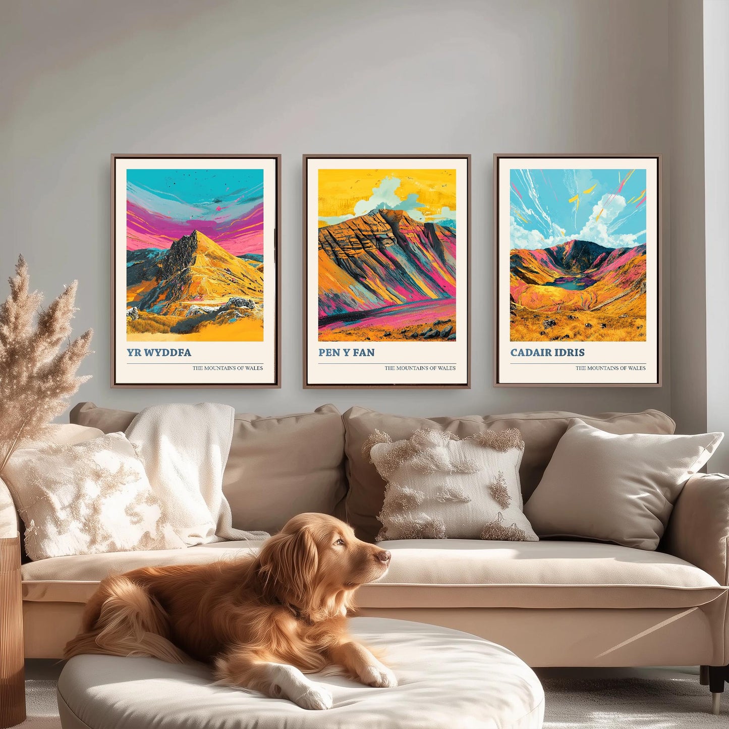 Set of Three Peaks of Wales Travel Posters V4 - Cadair Idris, Yr Wyddfa, Pen y Fan - 3 Art Prints Photo Painting Illustration Gift Visit Map