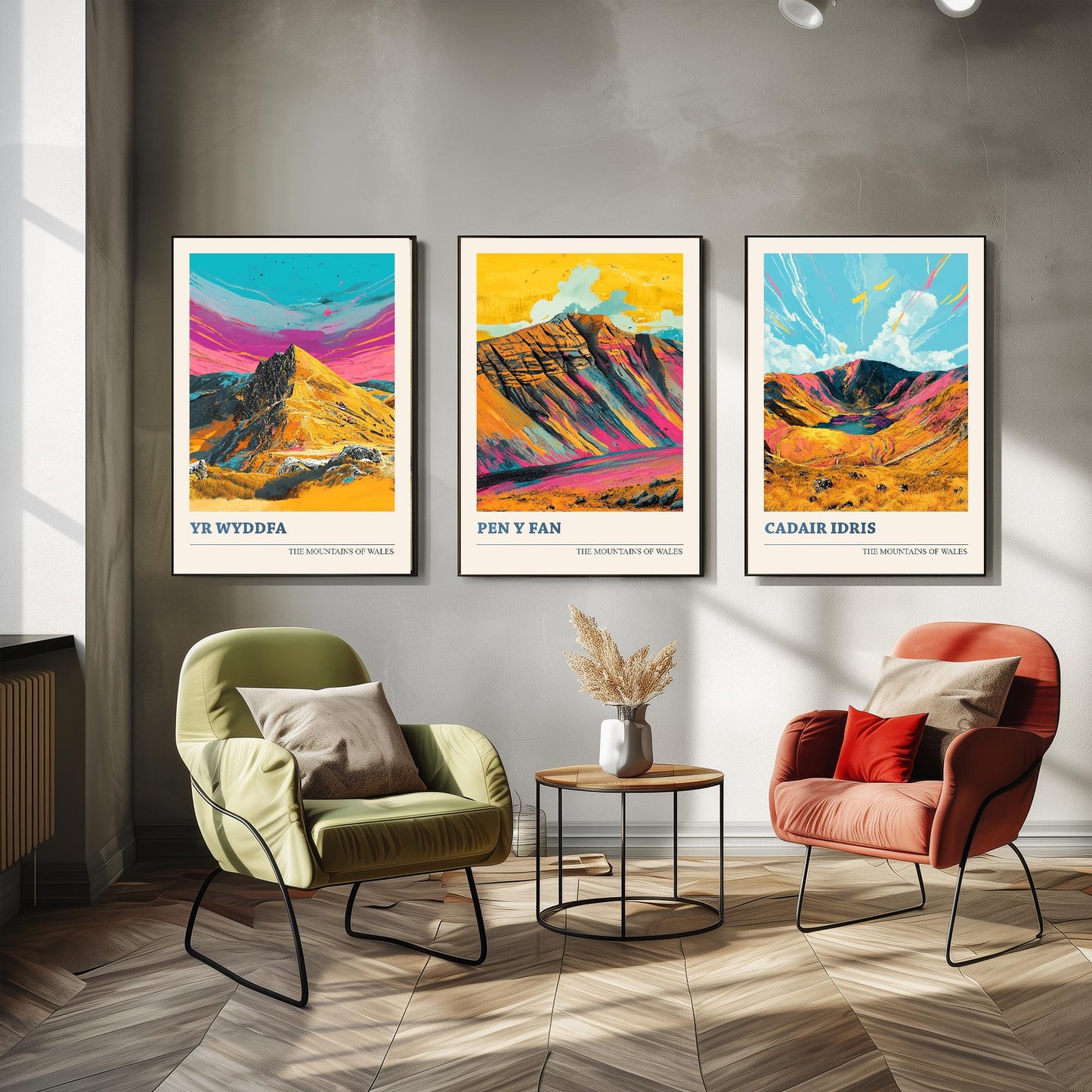 Set of Three Peaks of Wales Travel Posters V4 - Cadair Idris, Yr Wyddfa, Pen y Fan - 3 Art Prints Photo Painting Illustration Gift Visit Map