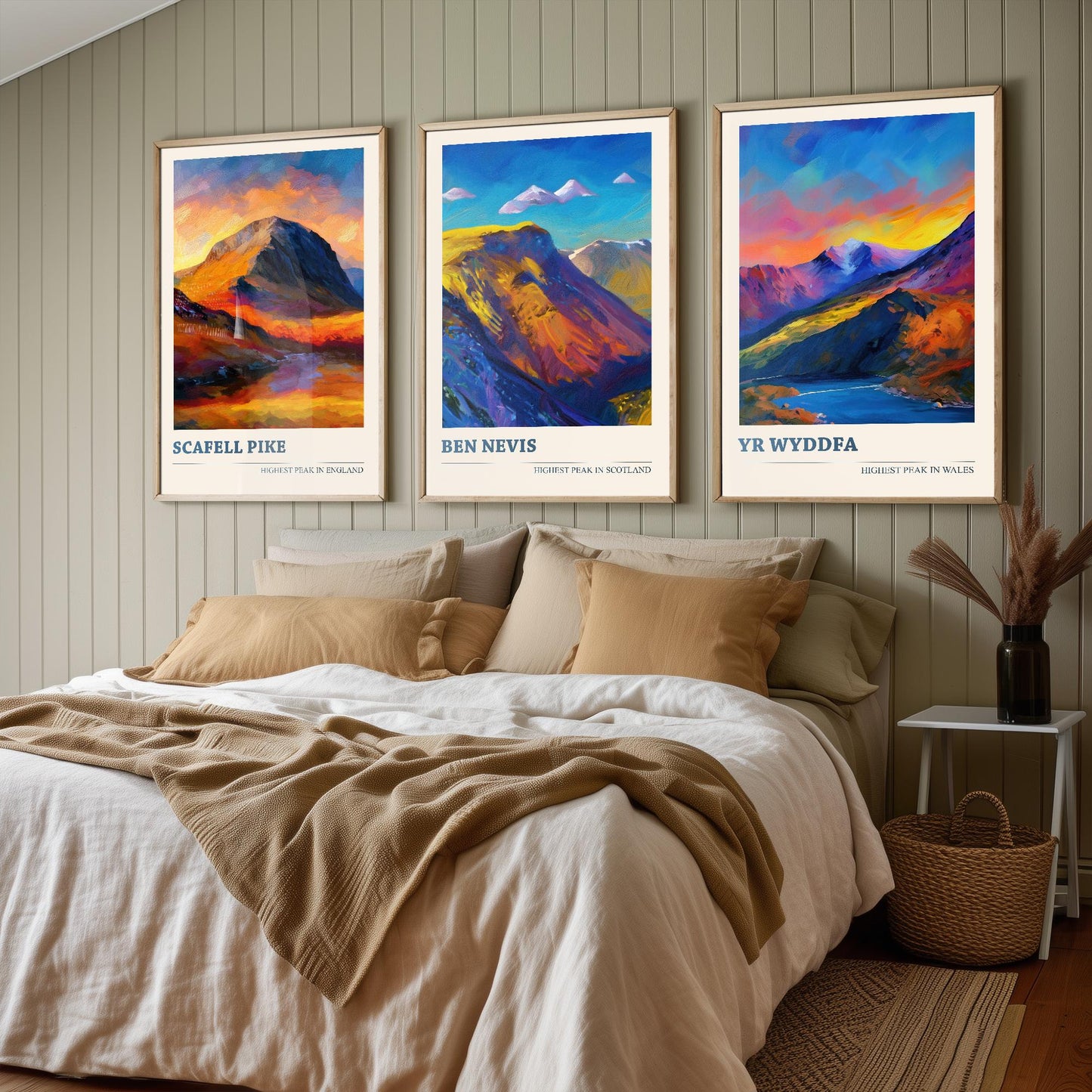 The Three Peaks of The UK - Scafell Pike, Ben Nevis and Yr Wyddfa - Set of 3 Prints - Mountain Travel Posters
