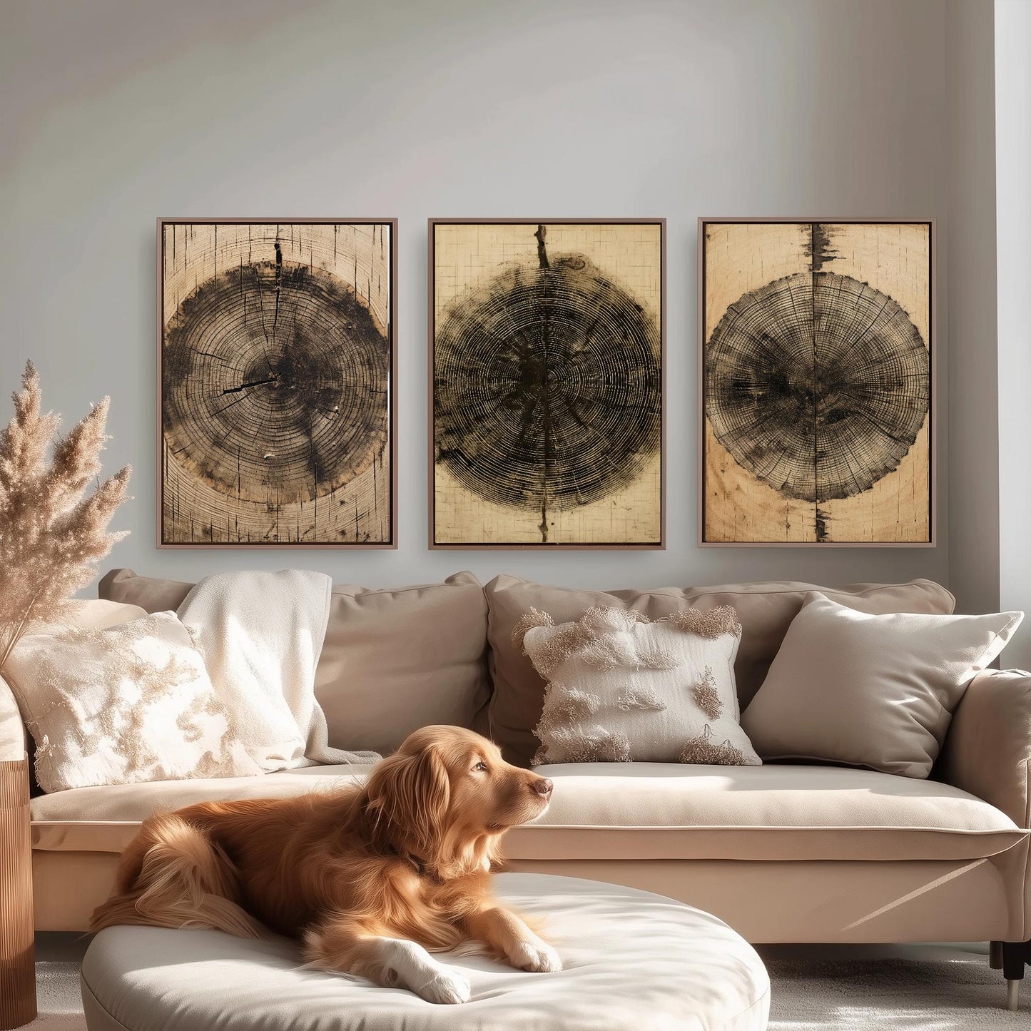 Set of Three Tree Ring Stump Paintings - 3 Natural Pattern Art Prints - Photo Poster Wall Gift Giclée Décor, Organic Wood Wooden Aged