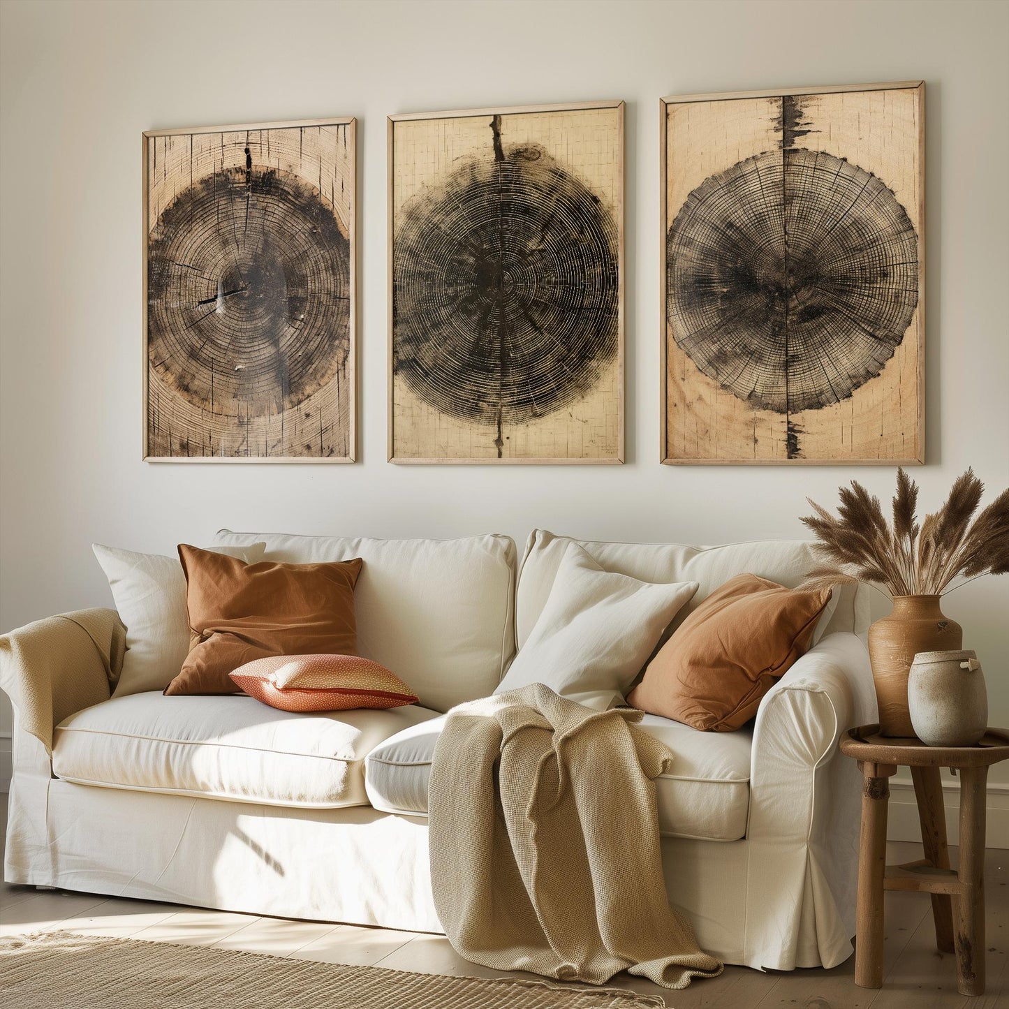 Set of Three Tree Ring Stump Paintings - 3 Natural Pattern Art Prints - Photo Poster Wall Gift Giclée Décor, Organic Wood Wooden Aged