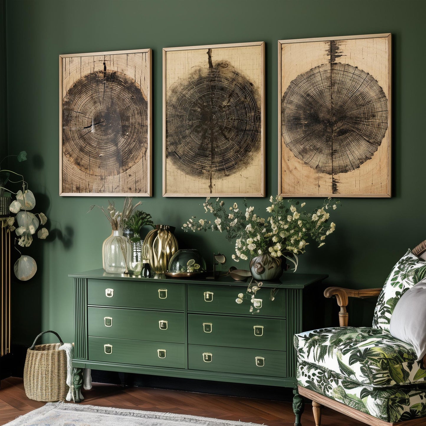 Set of Three Tree Ring Stump Paintings - 3 Natural Pattern Art Prints - Photo Poster Wall Gift Giclée Décor, Organic Wood Wooden Aged