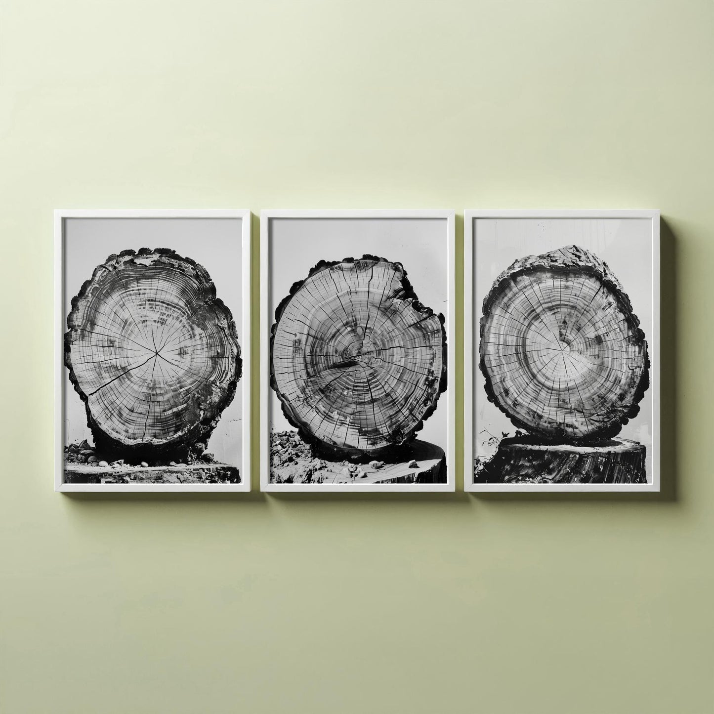 Rustic Tree Stump Rings Set of Three Art Prints Poster Photo Nature Decor