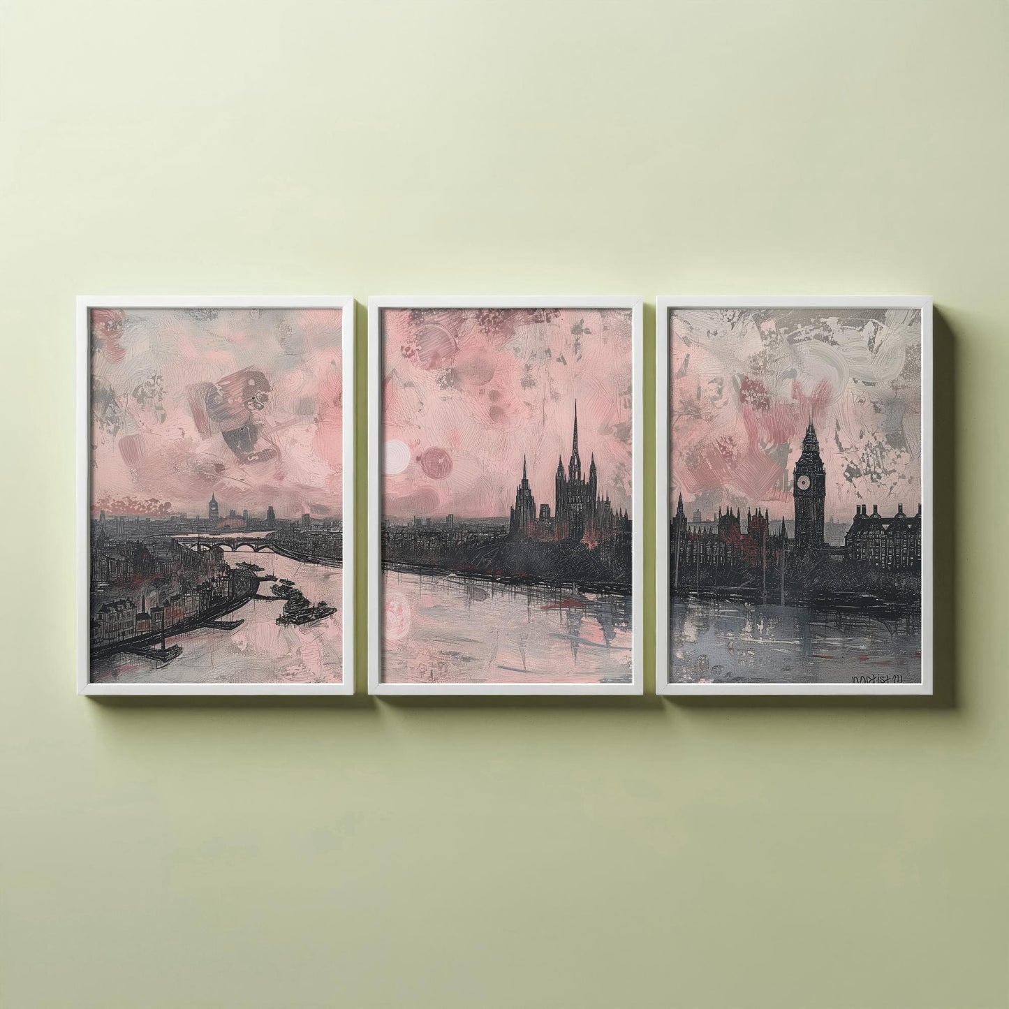 London England Set of Three Art Prints | Big Ben Parliament Skyline Poster Illustration