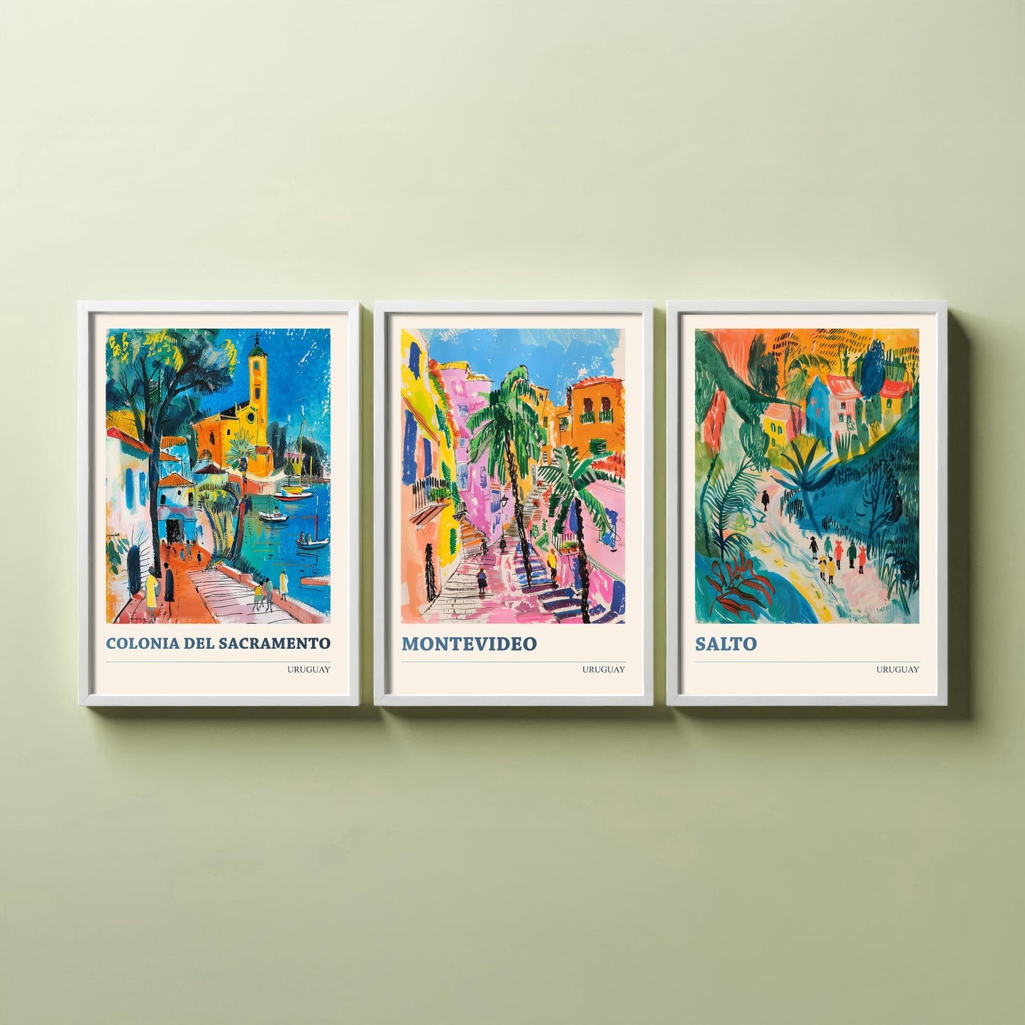 Colonia Montevideo Salto Set of Three Art Prints | Uruguay Travel Poster Illustration