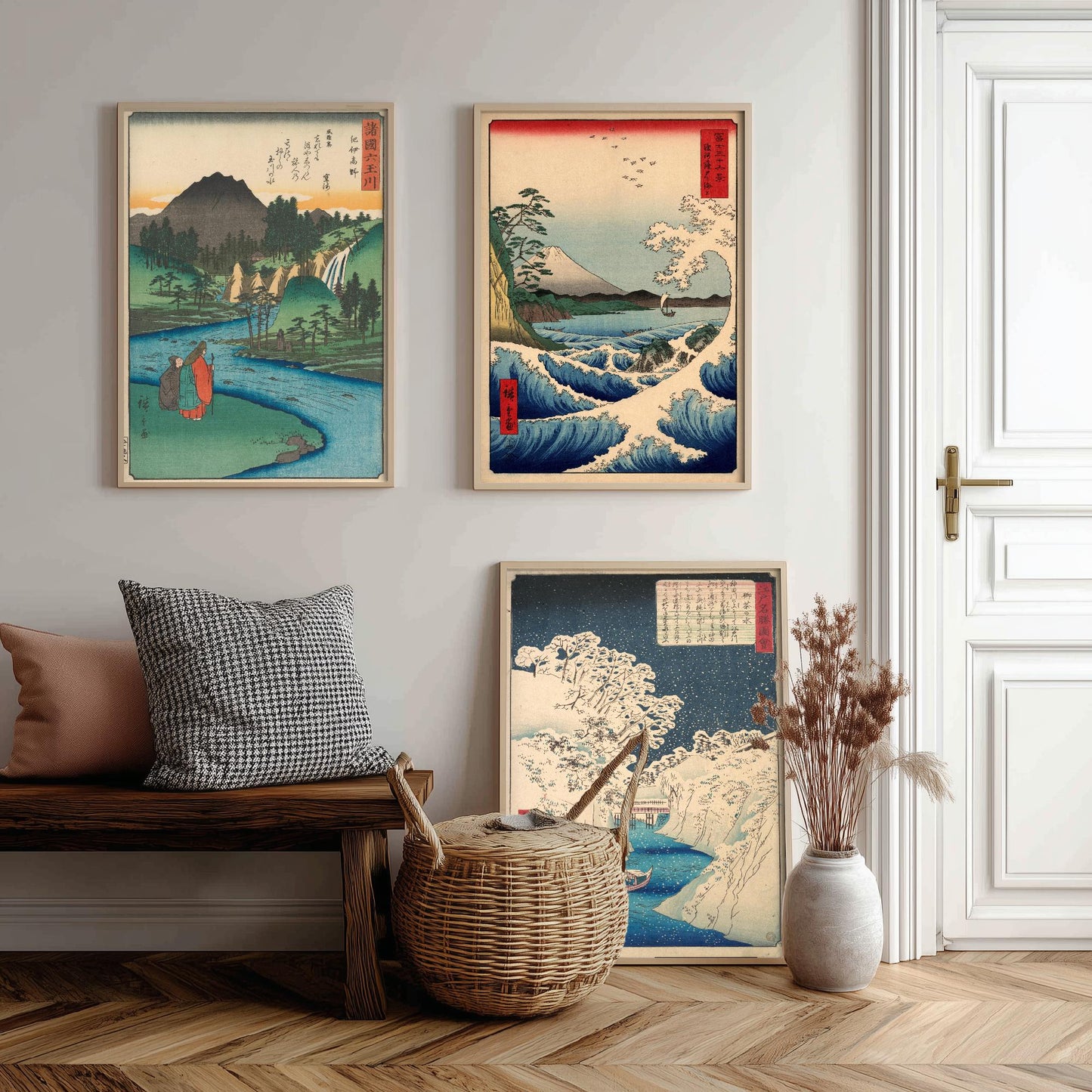 Set of Three Utagawa Hiroshige Water Prints - 3 Classic Paintings - Photo Poster Wall Art Gift Giclée Museum Quality - Jewel River, Seascape