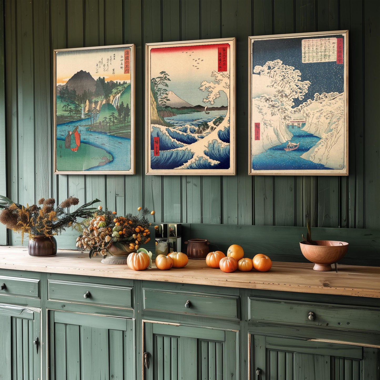 Set of Three Utagawa Hiroshige Water Prints - 3 Classic Paintings - Photo Poster Wall Art Gift Giclée Museum Quality - Jewel River, Seascape