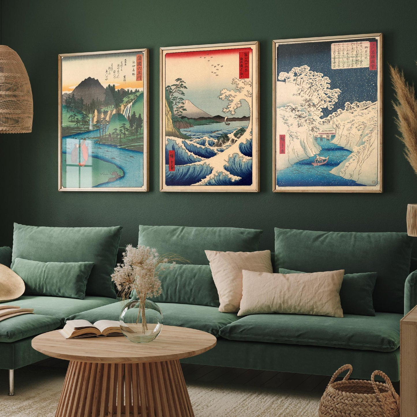 Set of Three Utagawa Hiroshige Water Prints - 3 Classic Paintings - Photo Poster Wall Art Gift Giclée Museum Quality - Jewel River, Seascape