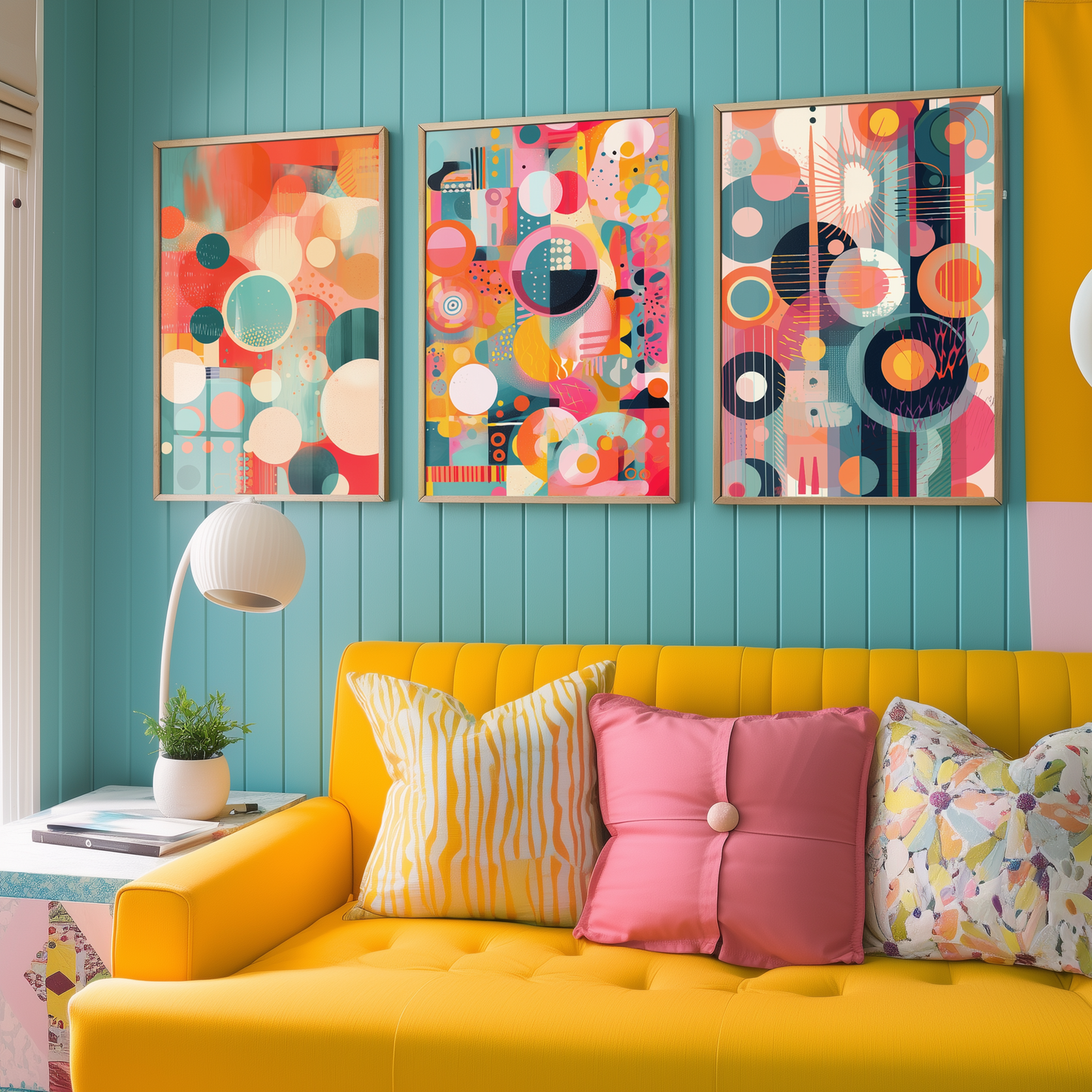 Set of Three Bright Circles Abstract Prints - 3 Minimalist Sphere Paintings - Photo Poster Wall Art Gift Giclée Museum Contemporary Decor