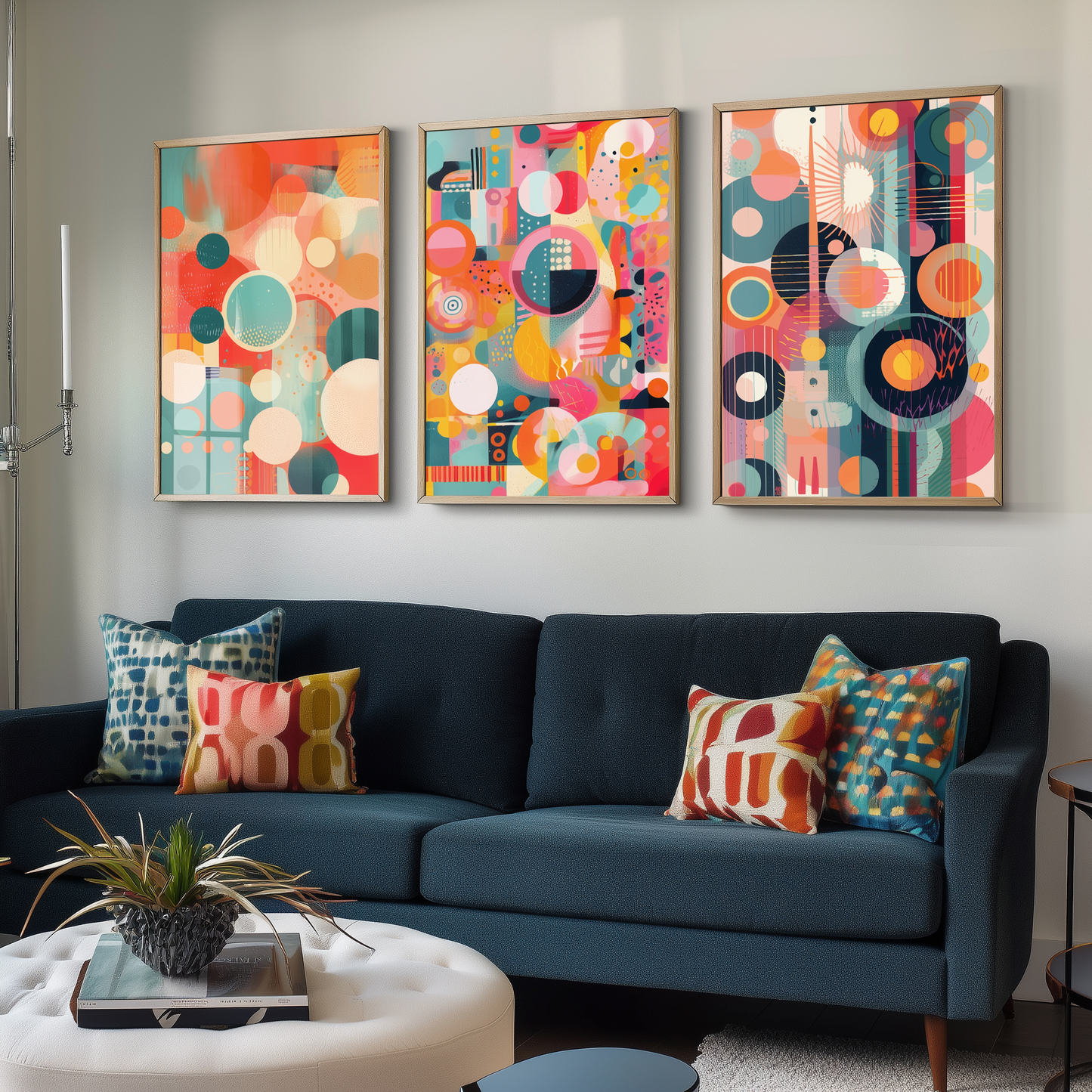 Set of Three Bright Circles Abstract Prints - 3 Minimalist Sphere Paintings - Photo Poster Wall Art Gift Giclée Museum Contemporary Decor