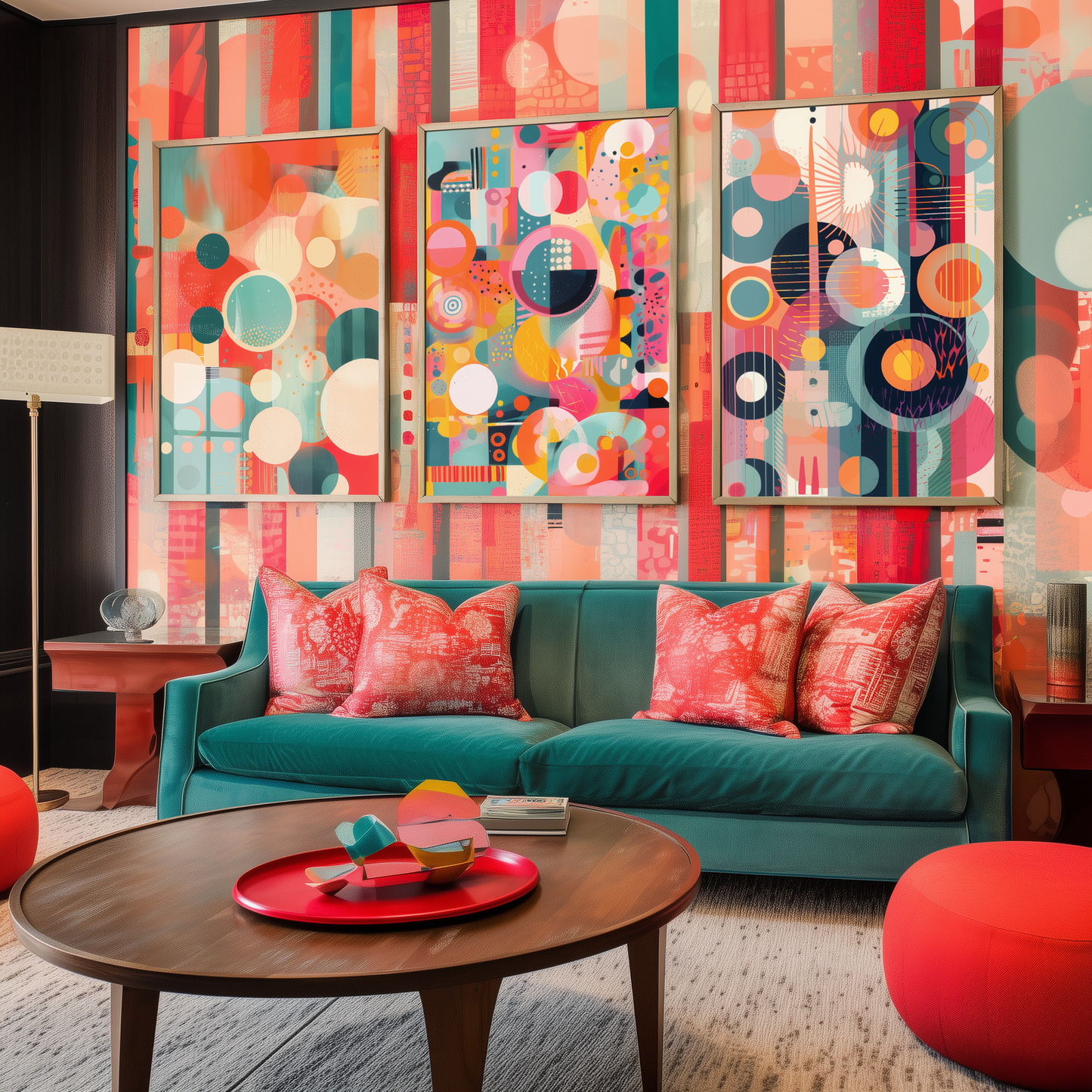 Set of Three Bright Circles Abstract Prints - 3 Minimalist Sphere Paintings - Photo Poster Wall Art Gift Giclée Museum Contemporary Decor