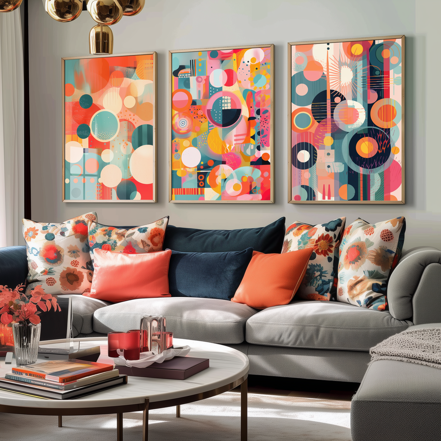 Set of Three Bright Circles Abstract Prints - 3 Minimalist Sphere Paintings - Photo Poster Wall Art Gift Giclée Museum Contemporary Decor