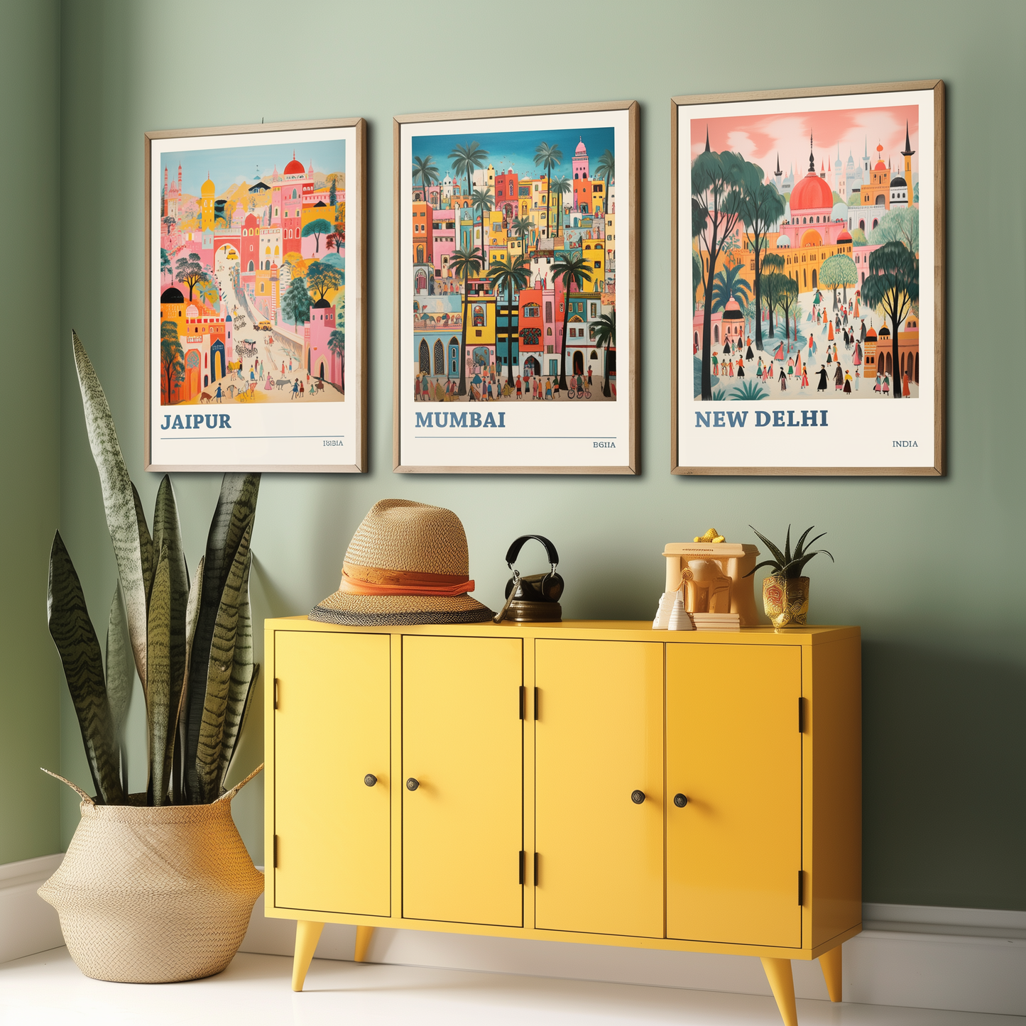 Set of Three Indian Travel Posters - Jaipur, Mumbai, New Delhi