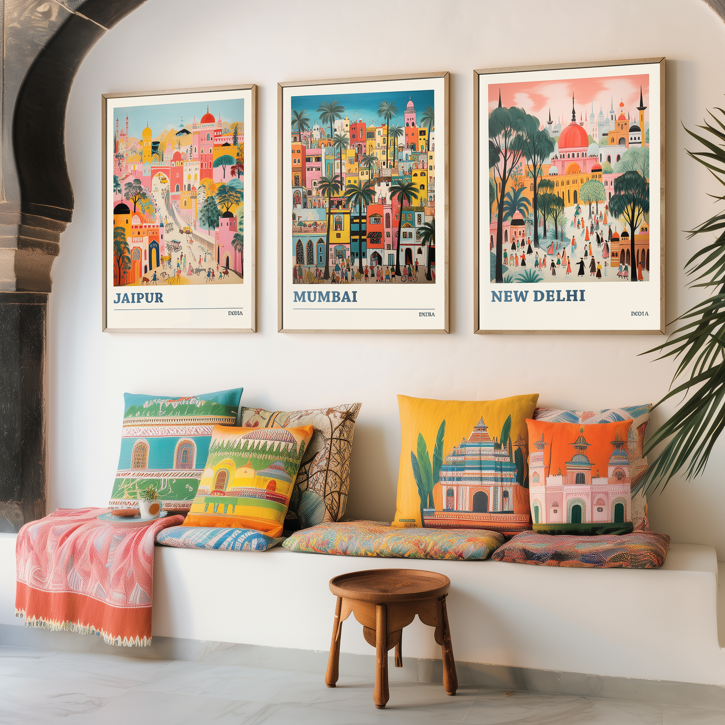 Set of Three Indian Travel Posters - Jaipur, Mumbai, New Delhi