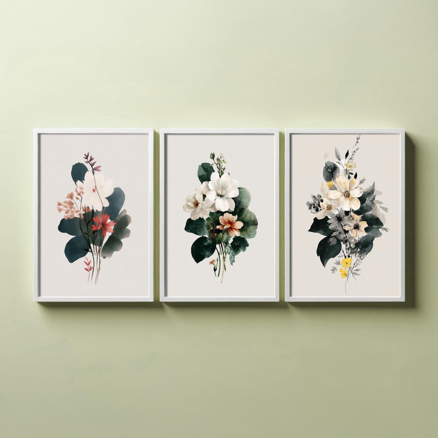 Vintage Floral Poster Set of Three Art Prints | Magnolia Camellia Bouquet Watercolour V14