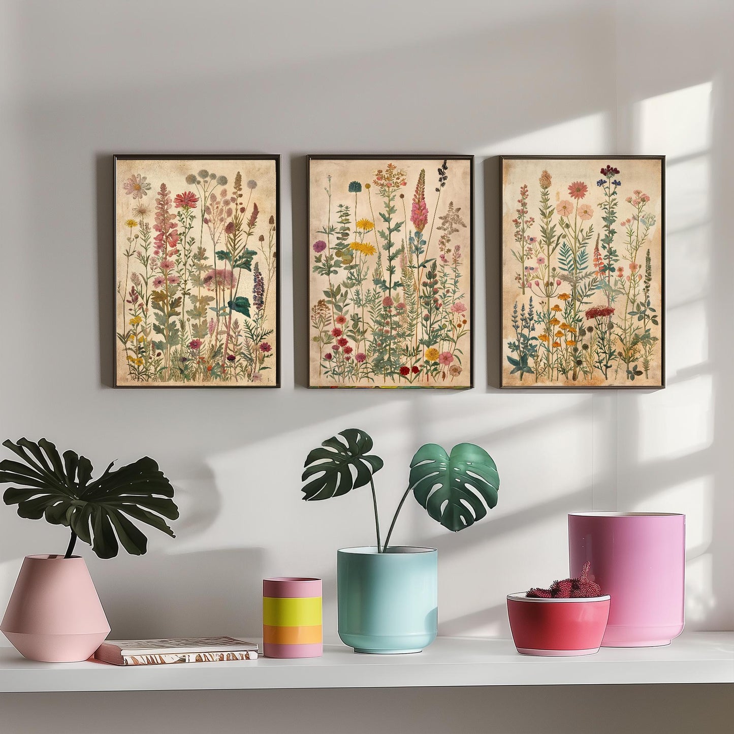 Set of Three Vintage Flower Prints V6 - Set of 3 Floral Plants Paintings Poster