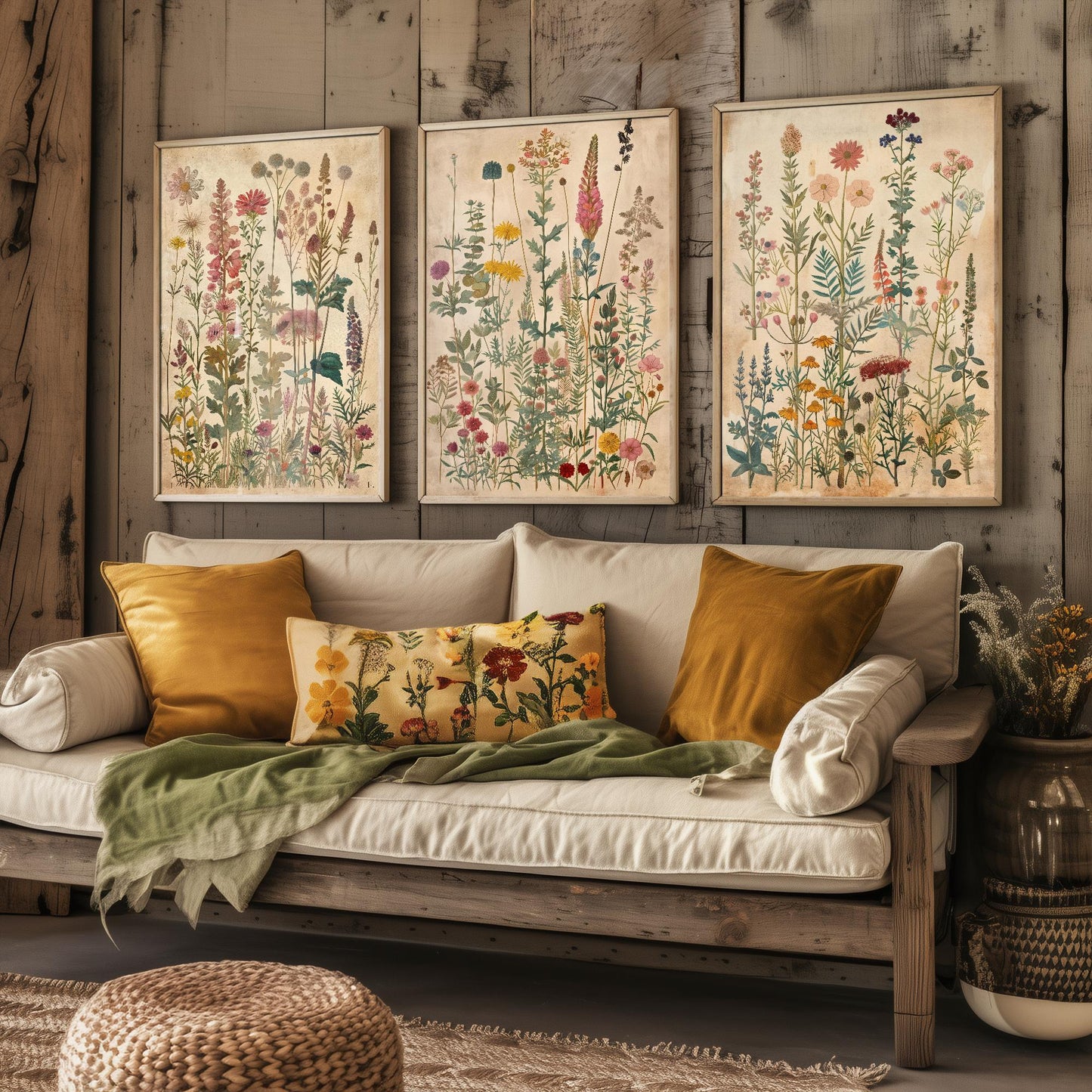 Set of Three Vintage Flower Prints V6 - Set of 3 Floral Plants Paintings Poster