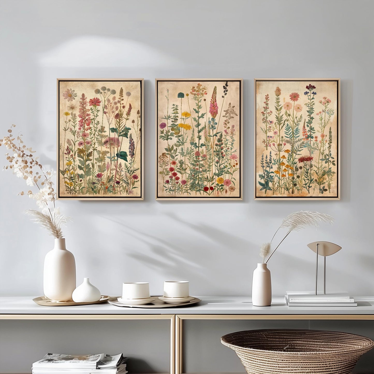 Set of Three Vintage Flower Prints V6 - Set of 3 Floral Plants Paintings Poster