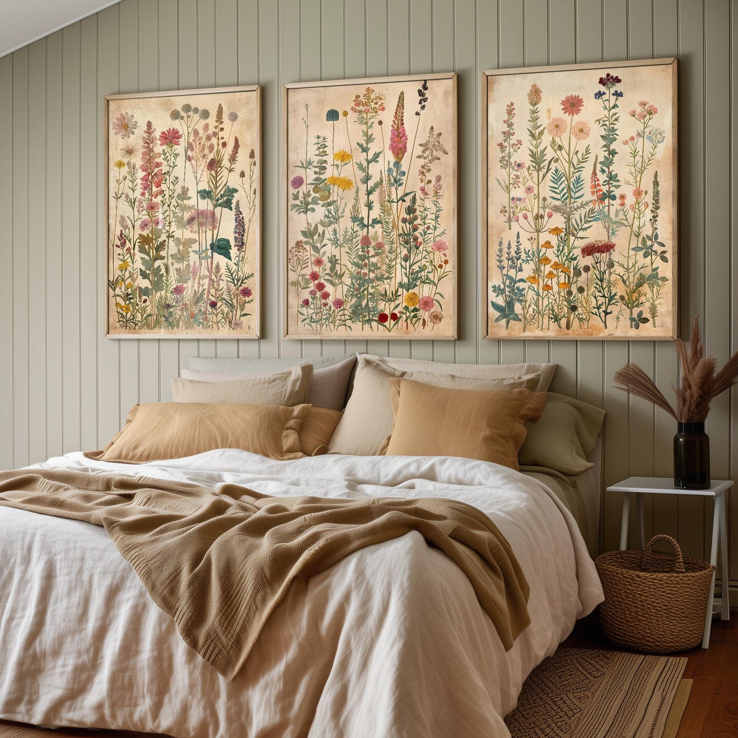 Set of Three Vintage Flower Prints V6 - Set of 3 Floral Plants Paintings Poster