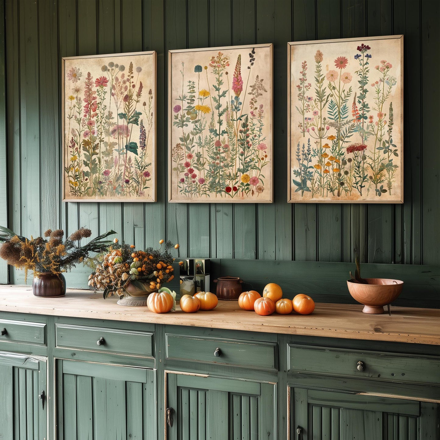 Set of Three Vintage Flower Prints V6 - Set of 3 Floral Plants Paintings Poster
