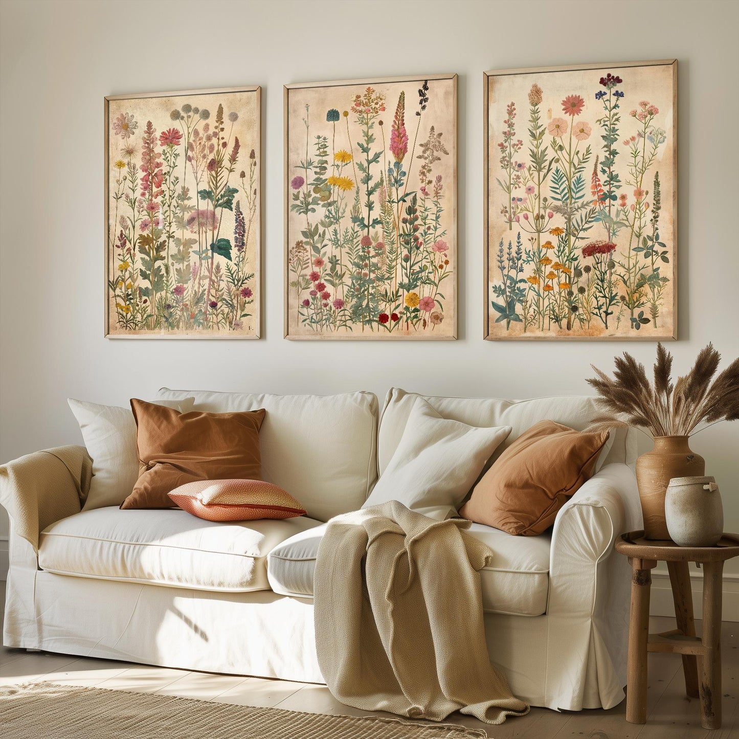Set of Three Vintage Flower Prints V6 - Set of 3 Floral Plants Paintings Poster