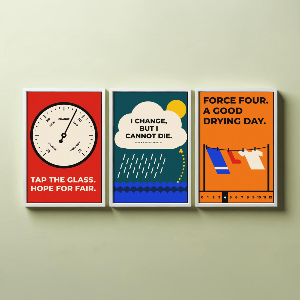 Weather Quotes Set of Three Art Prints - 3 Retro Bauhaus Meteorology Clouds Posters - Minimalist Science Wall Art Illustration V2