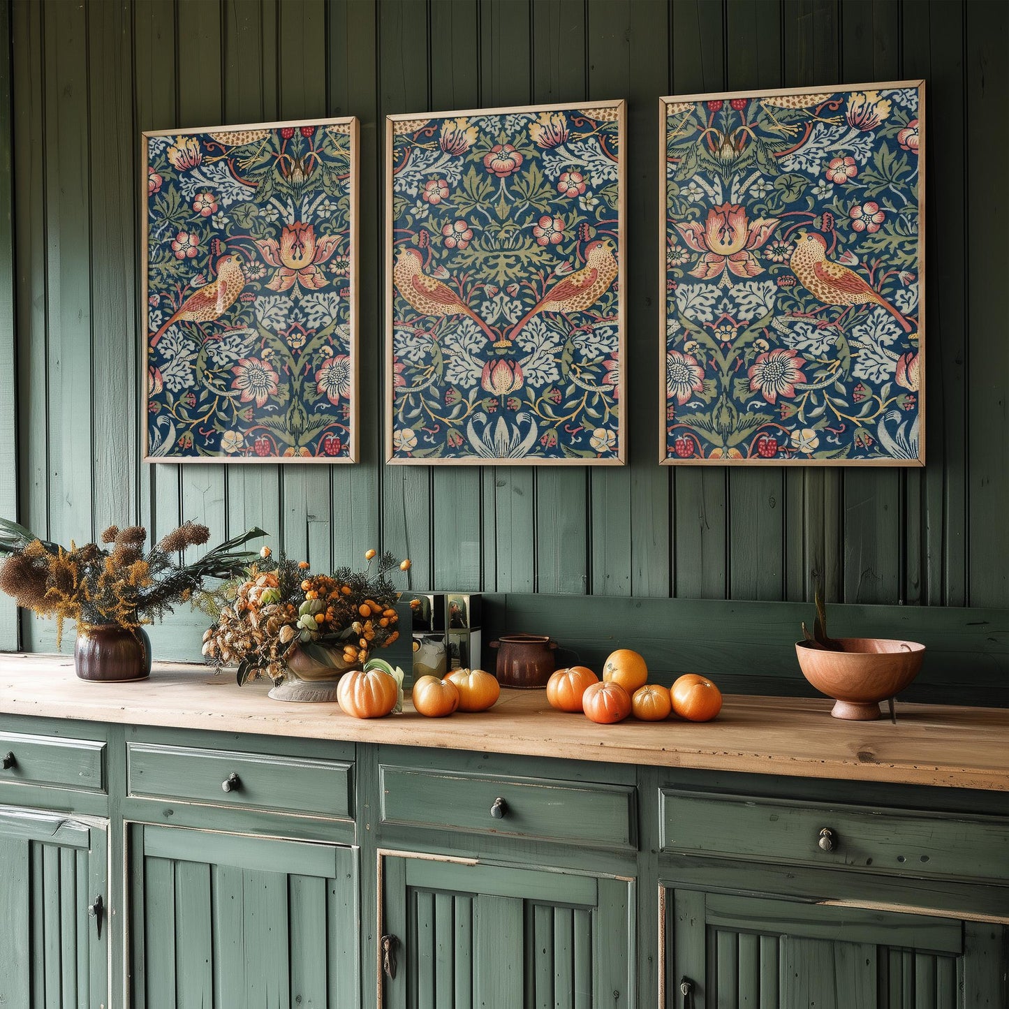 Set of Three Strawberry Thief Prints - William Morris Tapestry Triptych - 3 Paintings Photo Poster Wall Art
